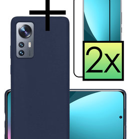 NoXx NoXx Xiaomi 12 Pro Hoesje Siliconen Met 2x Screenprotector - Donkerblauw