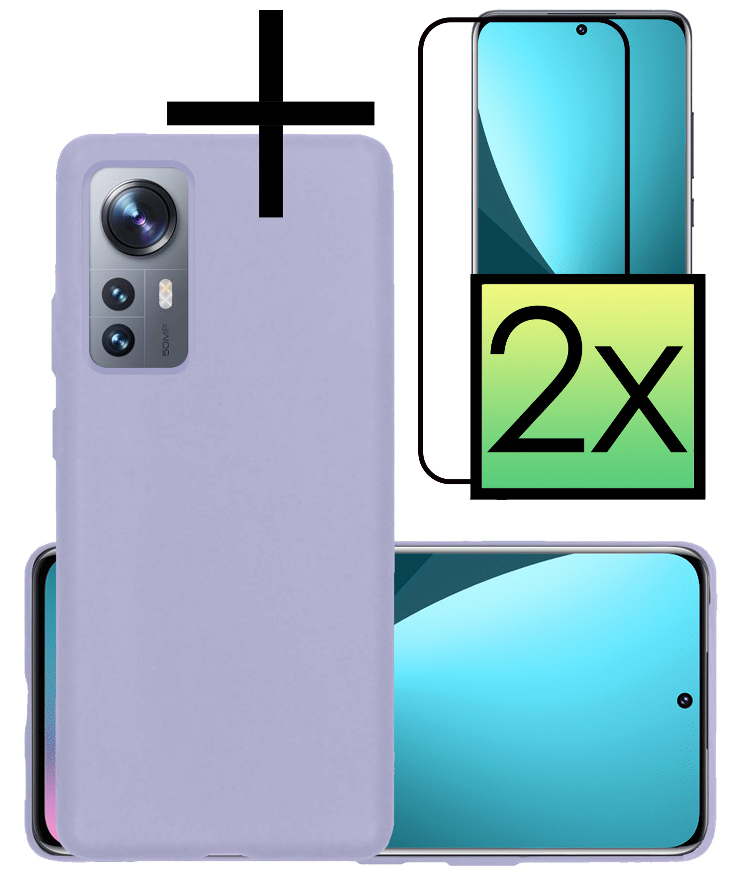 NoXx Hoes Geschikt voor Xiaomi 12 Pro Hoesje Cover Siliconen Back Case Hoes Met 2x Screenprotector - Lila