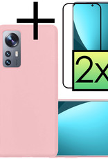 NoXx Xiaomi 12 Pro Hoesje Back Cover Siliconen Case Hoes Met 2x Screenprotector - Licht Roze