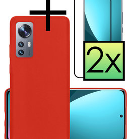 NoXx NoXx Xiaomi 12 Pro Hoesje Siliconen Met 2x Screenprotector - Rood