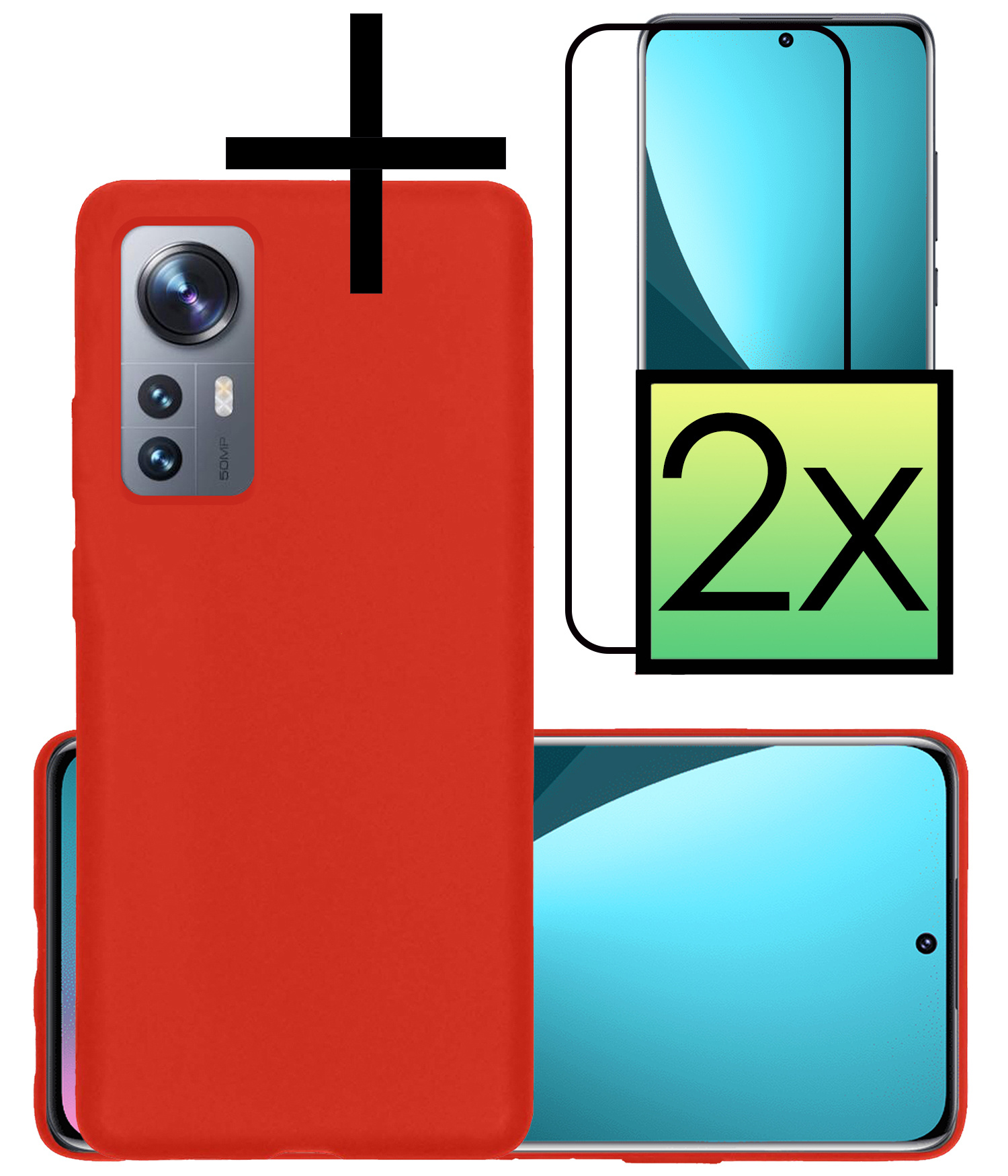 NoXx Hoes Geschikt voor Xiaomi 12 Pro Hoesje Cover Siliconen Back Case Hoes Met 2x Screenprotector - Rood