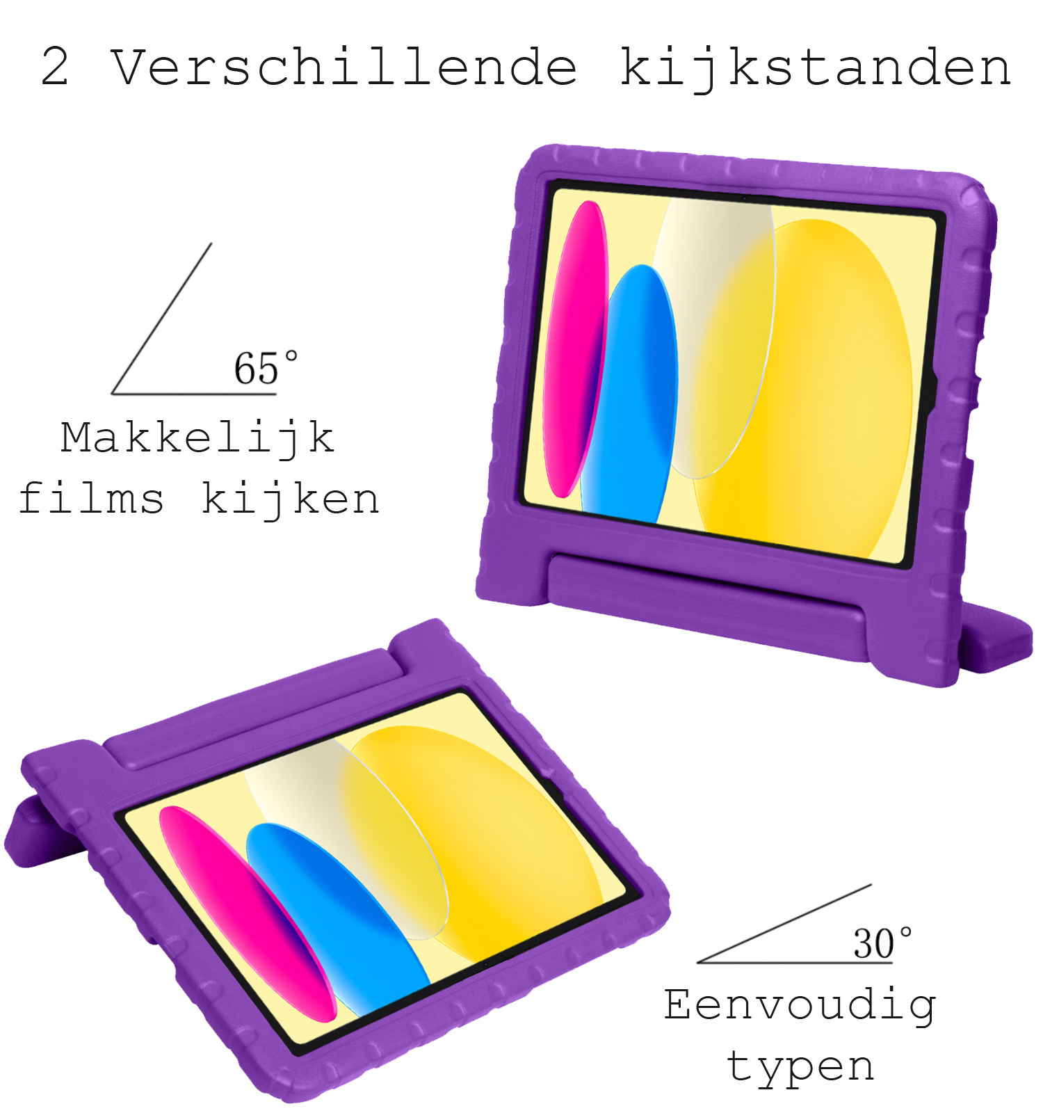 BASEY. Hoesje Geschikt voor iPad 2022 Hoesje Kinder Hoes Shockproof Kinderhoes Met Screenprotector - Kindvriendelijk Hoesje Geschikt voor iPad 10 Hoes Kids Case - Paars