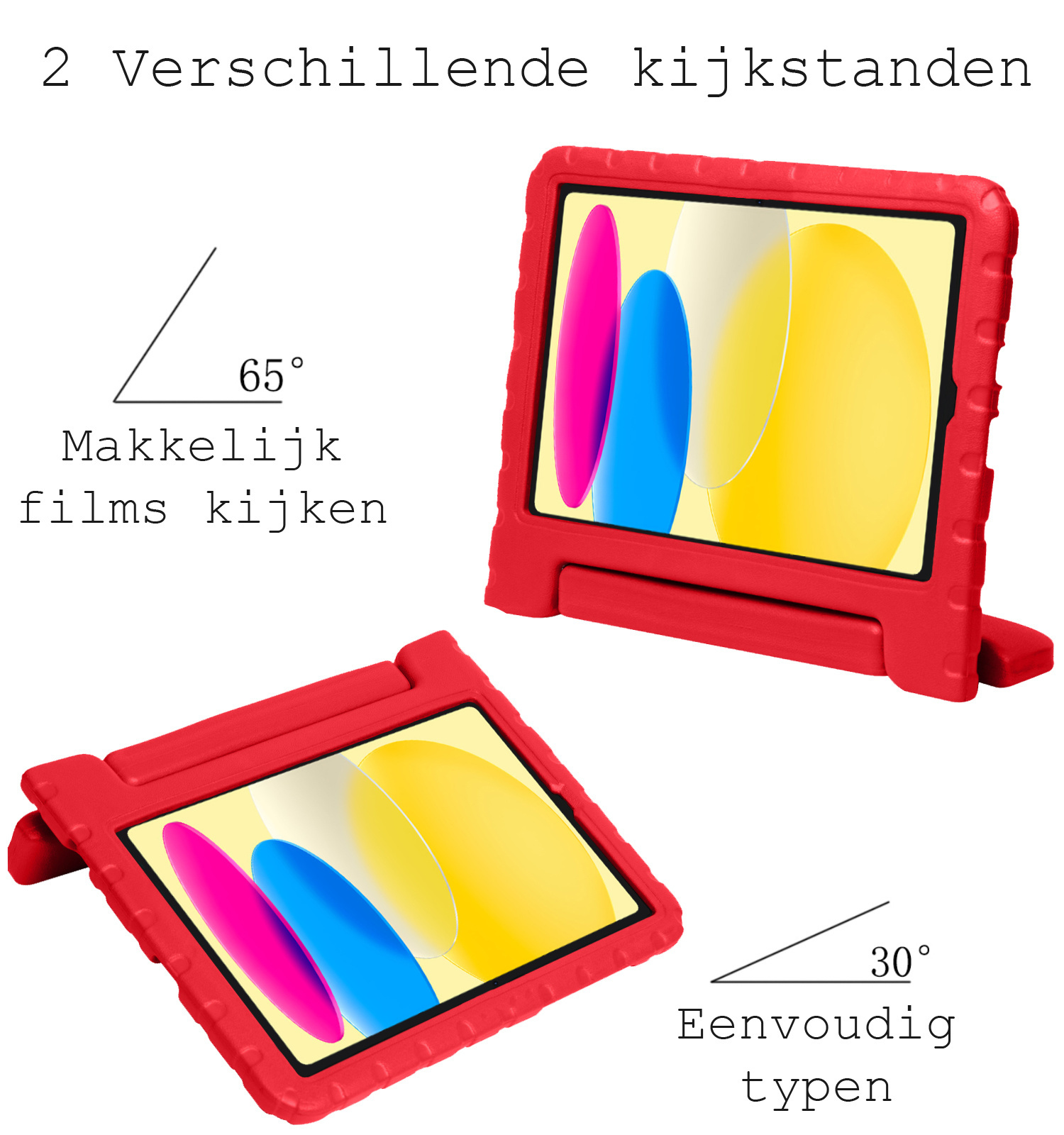 BASEY. Hoesje Geschikt voor iPad 2022 Hoesje Kinder Hoes Shockproof Kinderhoes Met Screenprotector - Kindvriendelijk Hoesje Geschikt voor iPad 10 Hoes Kids Case - Rood
