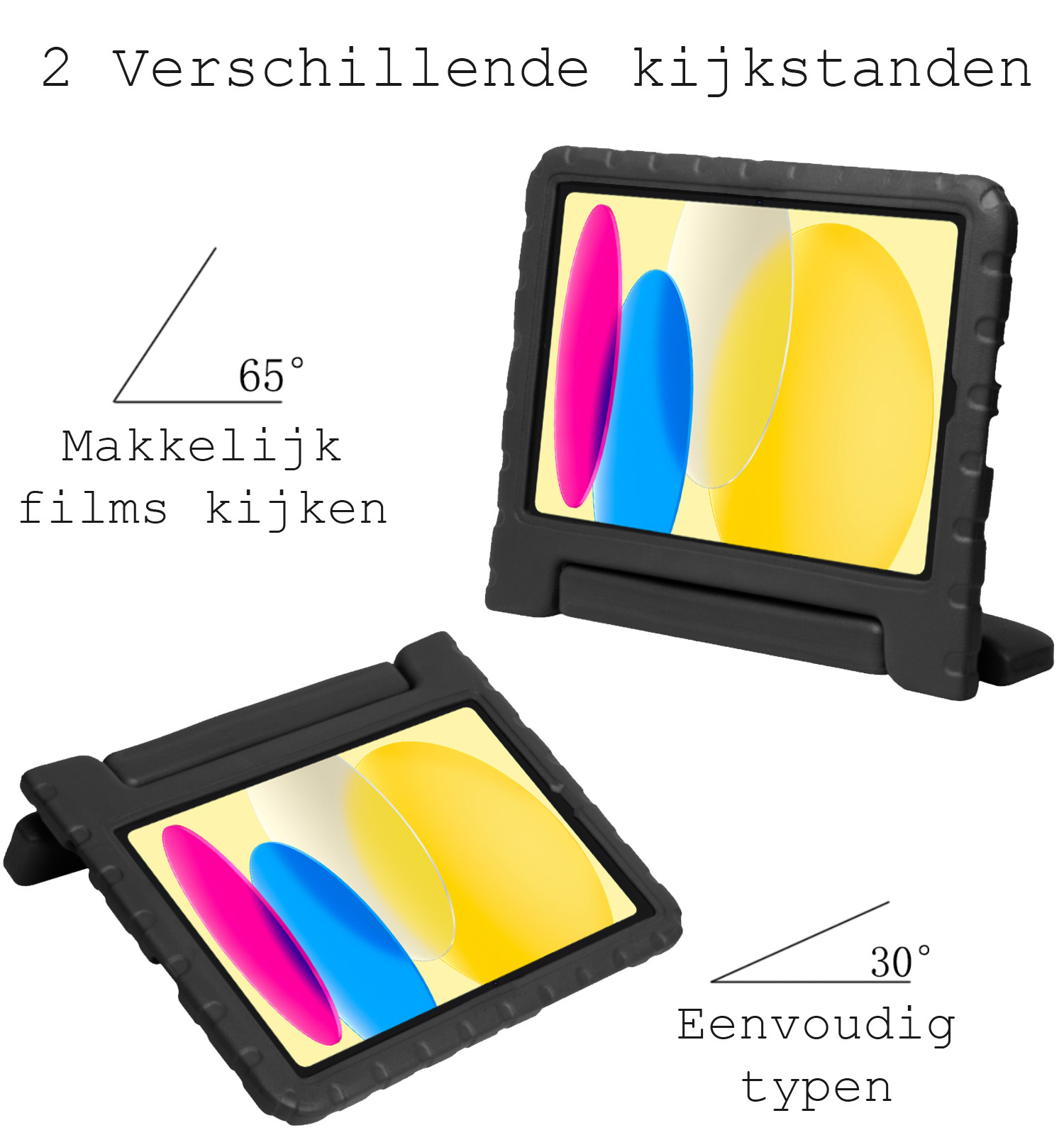 BASEY. Hoesje Geschikt voor iPad 2022 Hoesje Kinder Hoes Shockproof Kinderhoes Met 2x Screenprotector - Kindvriendelijk Hoesje Geschikt voor iPad 10 Hoes Kids Case - Zwart