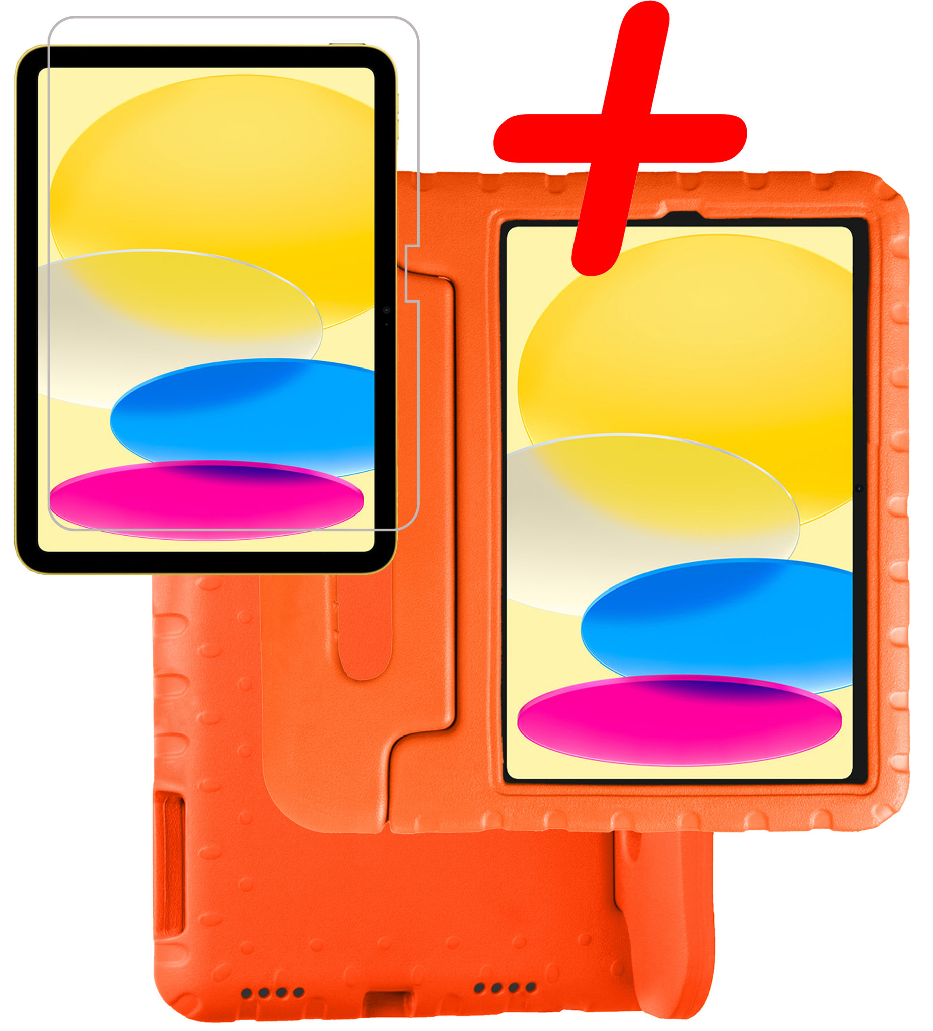 BASEY. Hoesje Geschikt voor iPad 2022 Hoesje Kinder Hoes Shockproof Kinderhoes Met Screenprotector - Kindvriendelijk Hoesje Geschikt voor iPad 10 Hoes Kids Case - Oranje