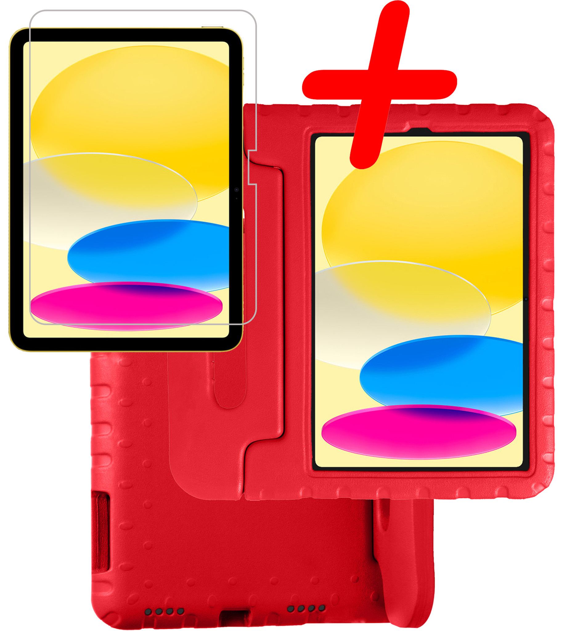 BASEY. Hoesje Geschikt voor iPad 2022 Hoesje Kinder Hoes Shockproof Kinderhoes Met Screenprotector - Kindvriendelijk Hoesje Geschikt voor iPad 10 Hoes Kids Case - Rood