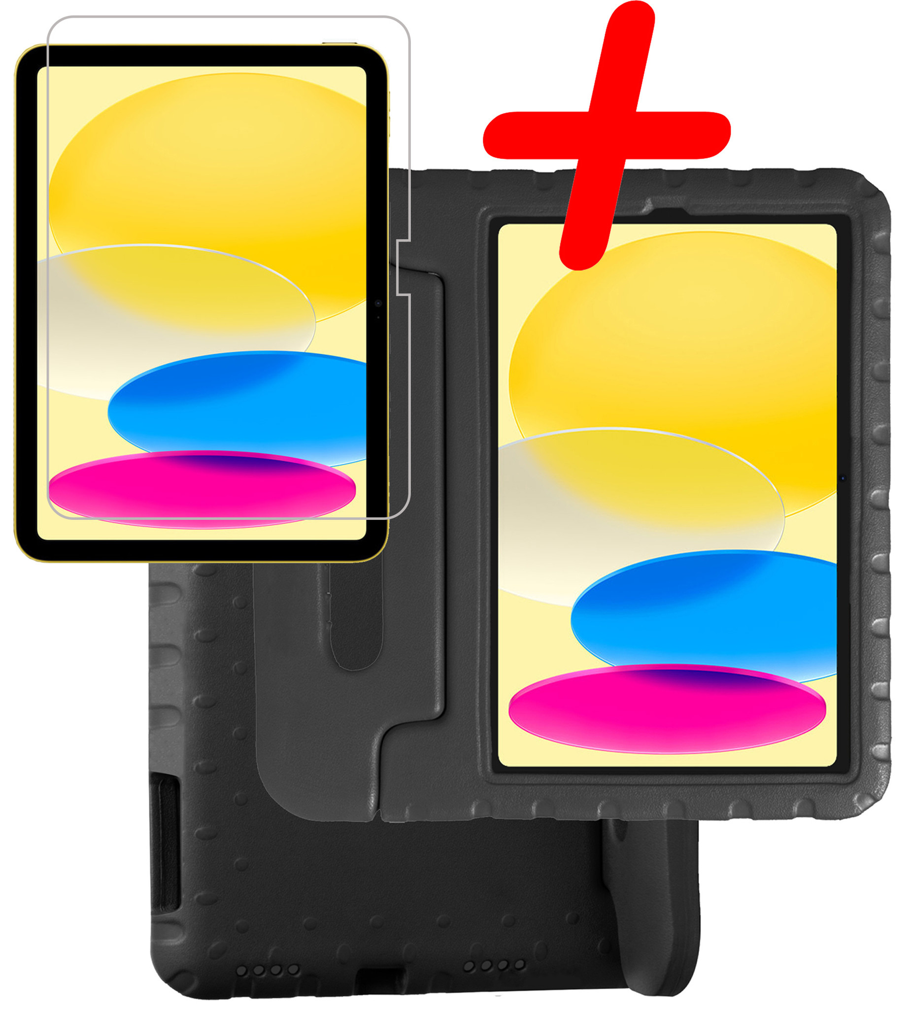 BASEY. Hoesje Geschikt voor iPad 2022 Hoesje Kinder Hoes Shockproof Kinderhoes Met Screenprotector - Kindvriendelijk Hoesje Geschikt voor iPad 10 Hoes Kids Case - Zwart