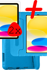 BASEY. Hoesje Geschikt voor iPad 2022 Hoesje Kinder Hoes Shockproof Kinderhoes Met 2x Screenprotector - Kindvriendelijk Hoesje Geschikt voor iPad 10 Hoes Kids Case - Blauw