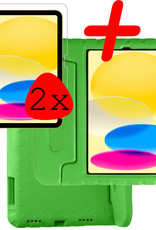 BASEY. Hoesje Geschikt voor iPad 2022 Hoesje Kinder Hoes Shockproof Kinderhoes Met 2x Screenprotector - Kindvriendelijk Hoesje Geschikt voor iPad 10 Hoes Kids Case - Groen