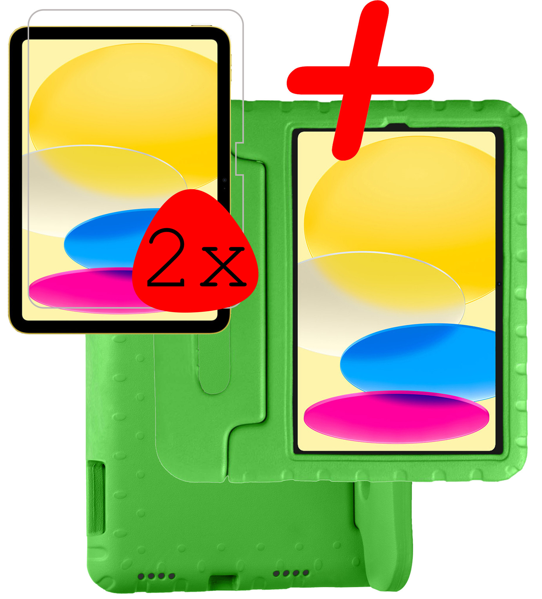 BASEY. Hoesje Geschikt voor iPad 2022 Hoesje Kinder Hoes Shockproof Kinderhoes Met 2x Screenprotector - Kindvriendelijk Hoesje Geschikt voor iPad 10 Hoes Kids Case - Groen