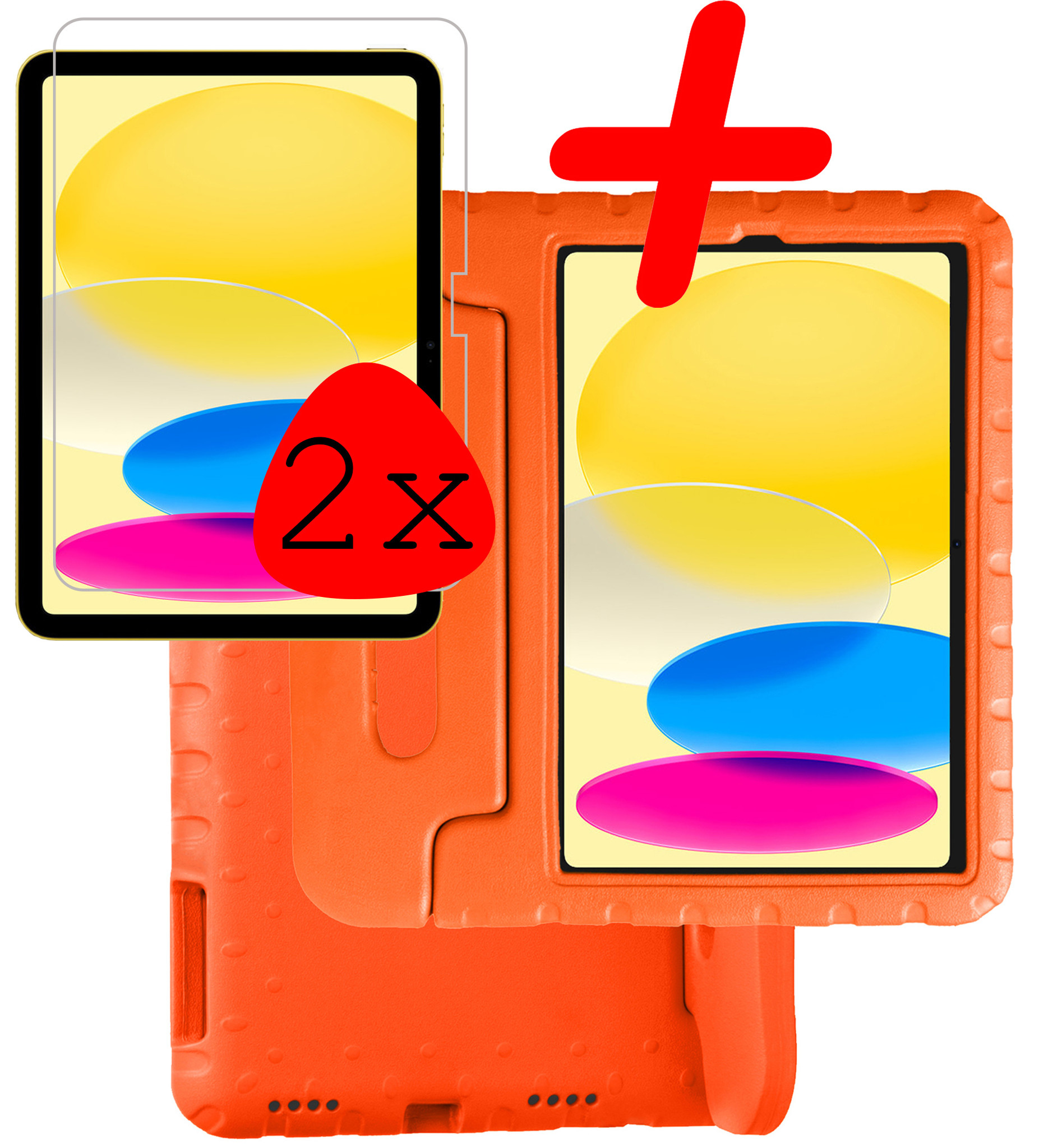 BASEY. Hoesje Geschikt voor iPad 2022 Hoesje Kinder Hoes Shockproof Kinderhoes Met 2x Screenprotector - Kindvriendelijk Hoesje Geschikt voor iPad 10 Hoes Kids Case - Oranje