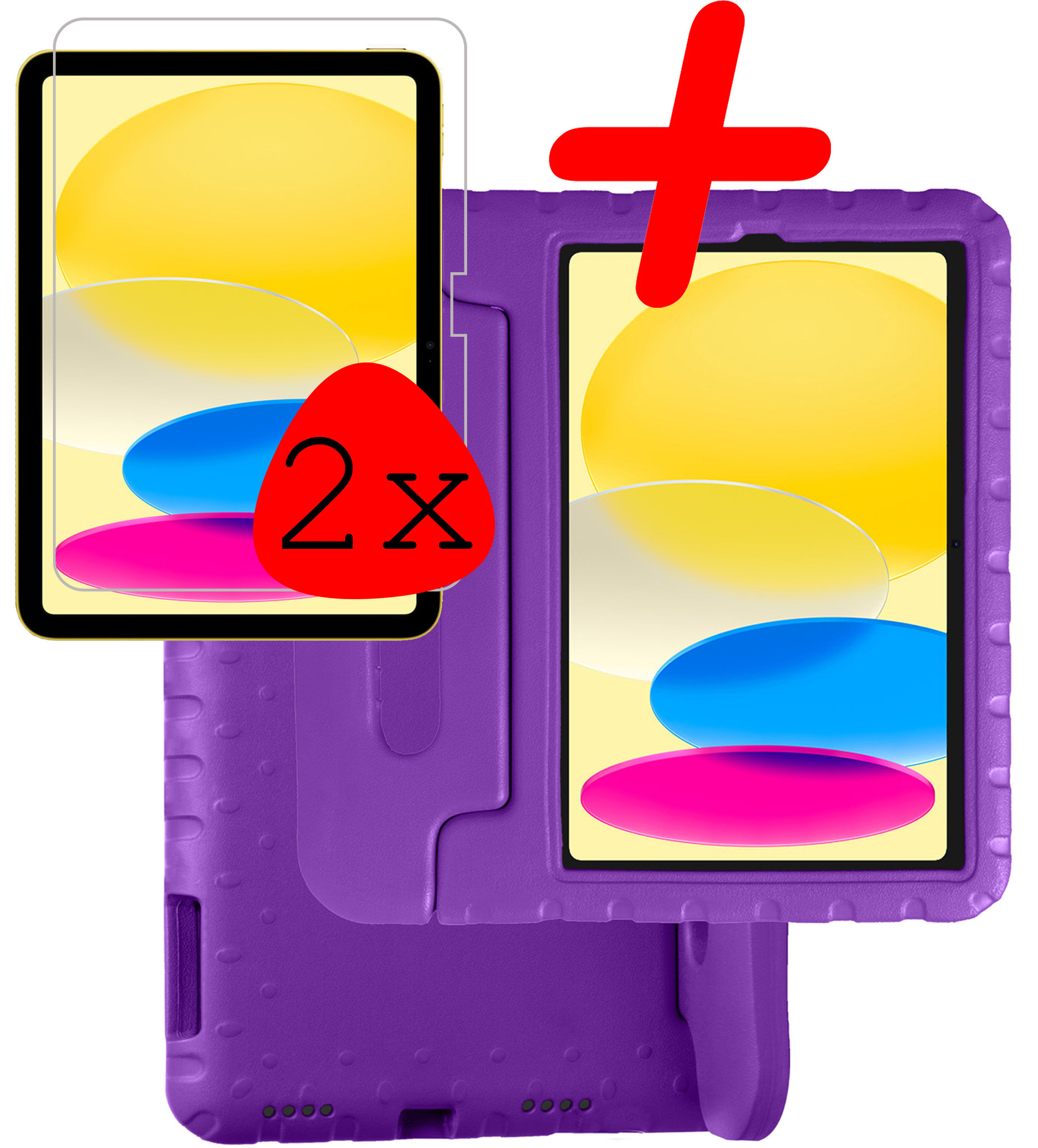 iPad 10 Hoesje Kinder Hoes Shockproof Cover Met 2x Screenprotector - Kindvriendelijke iPad 2022 Hoes Kids Case - Paars