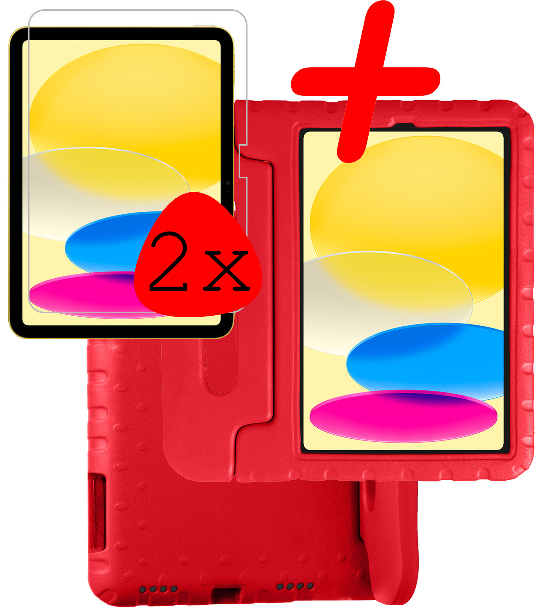 BASEY. Hoesje Geschikt voor iPad 2022 Hoesje Kinder Hoes Shockproof Kinderhoes Met 2x Screenprotector - Kindvriendelijk Hoesje Geschikt voor iPad 10 Hoes Kids Case - Rood