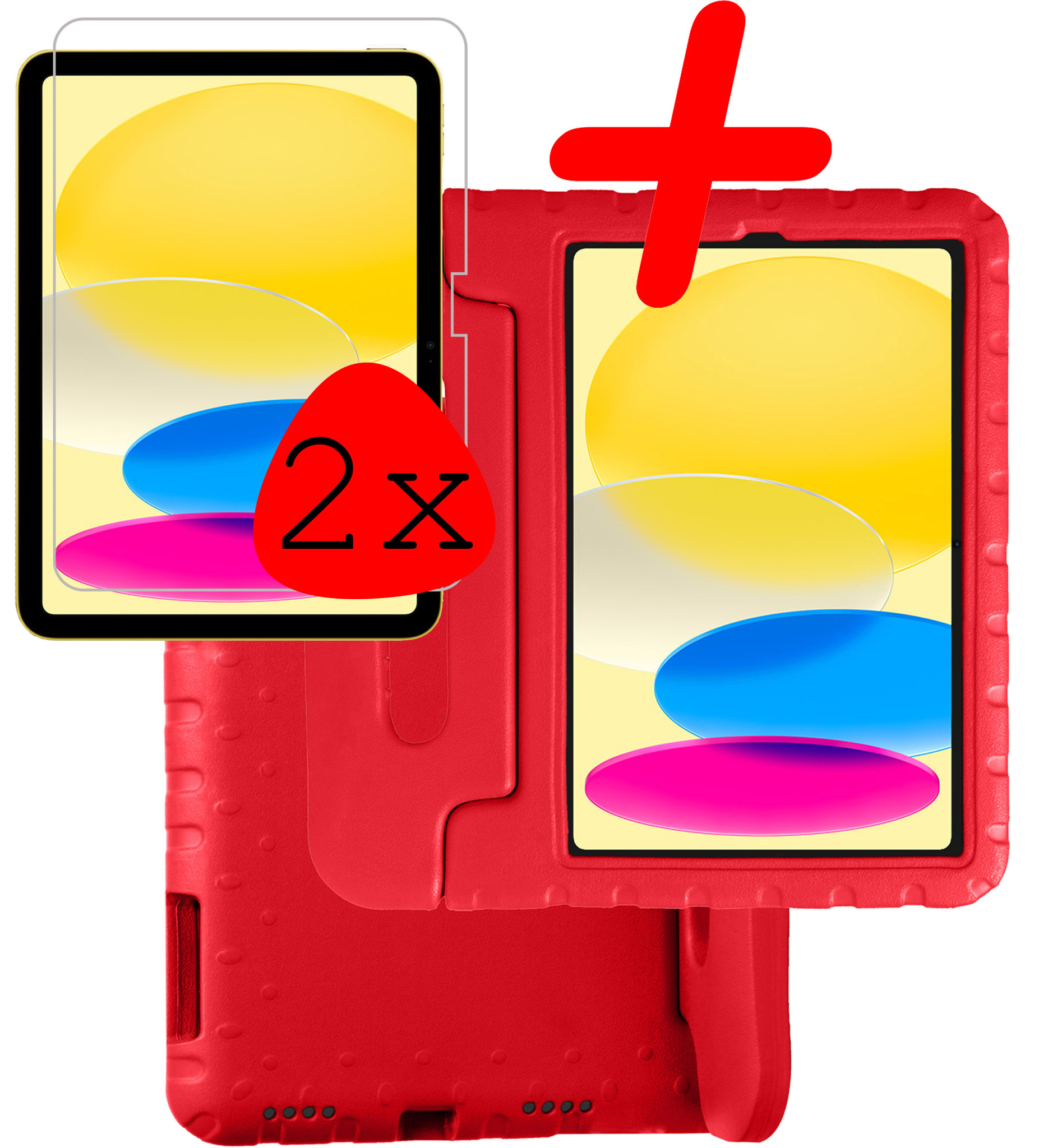iPad 10 Hoesje Kinder Hoes Shockproof Cover Met 2x Screenprotector - Kindvriendelijke iPad 2022 Hoes Kids Case - Rood