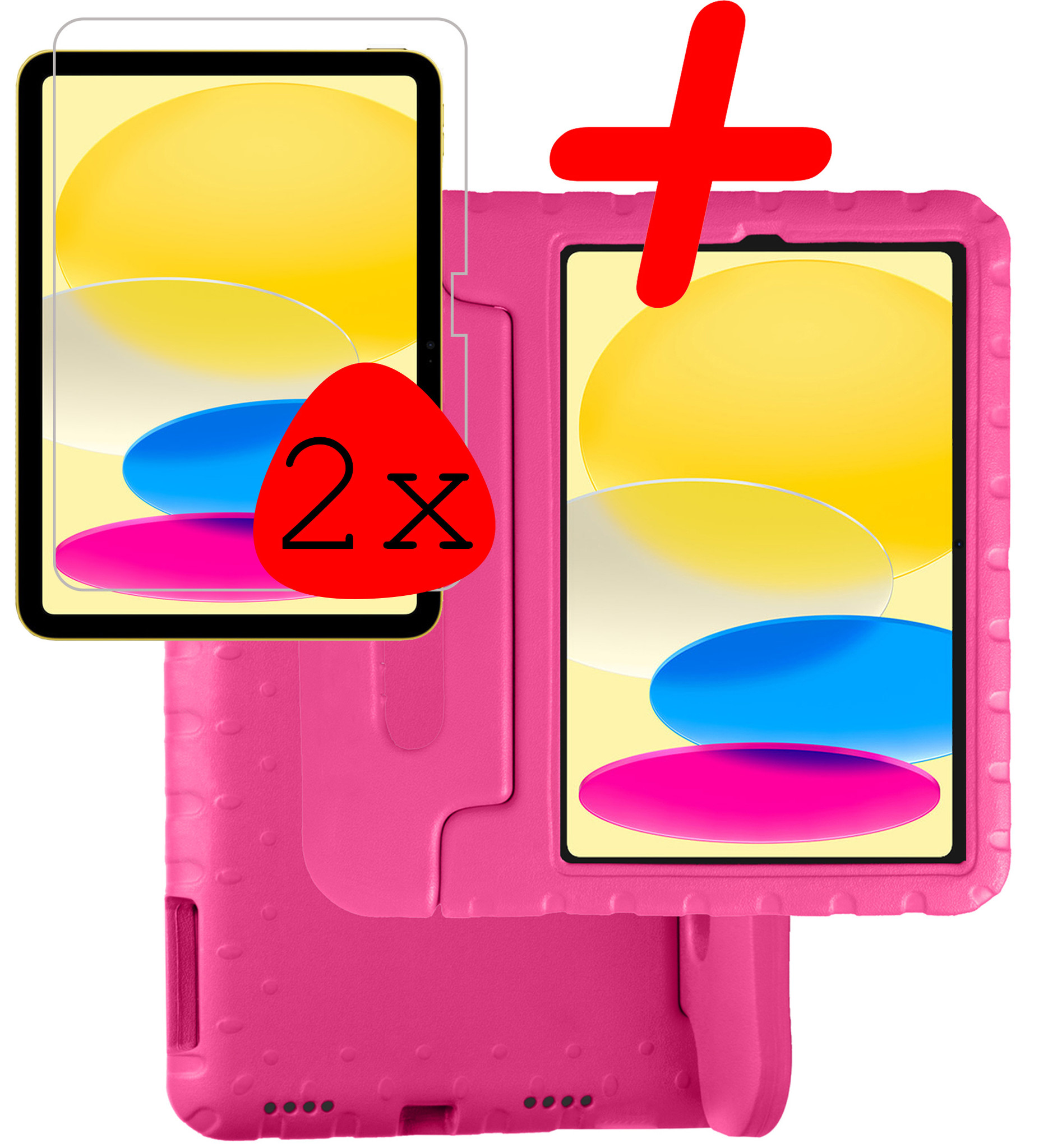 iPad 10 Hoesje Kinder Hoes Shockproof Cover Met 2x Screenprotector - Kindvriendelijke iPad 2022 Hoes Kids Case - Roze