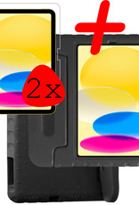 BASEY. Hoesje Geschikt voor iPad 2022 Hoesje Kinder Hoes Shockproof Kinderhoes Met 2x Screenprotector - Kindvriendelijk Hoesje Geschikt voor iPad 10 Hoes Kids Case - Zwart