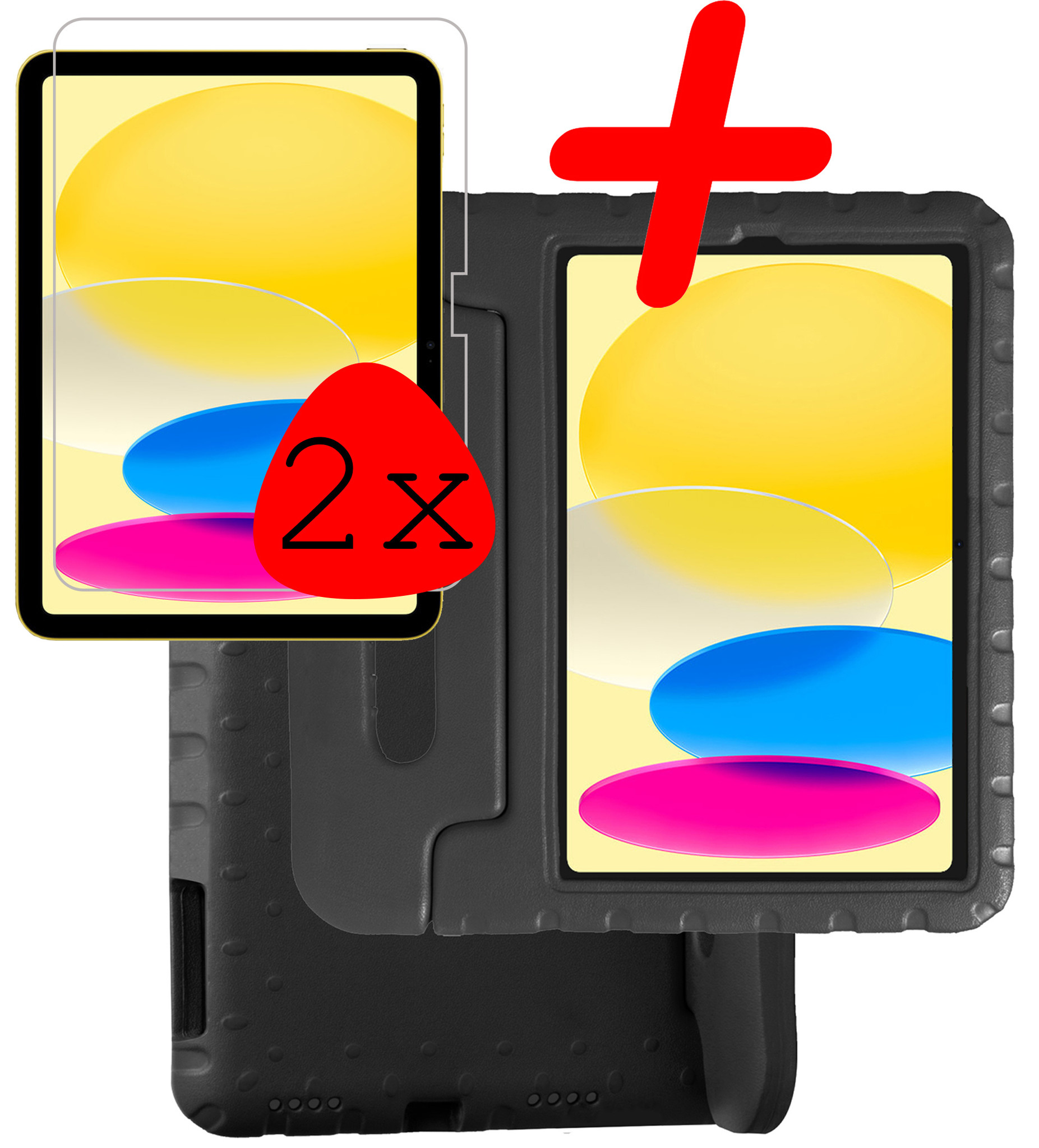 BASEY. Hoesje Geschikt voor iPad 2022 Hoesje Kinder Hoes Shockproof Kinderhoes Met 2x Screenprotector - Kindvriendelijk Hoesje Geschikt voor iPad 10 Hoes Kids Case - Zwart