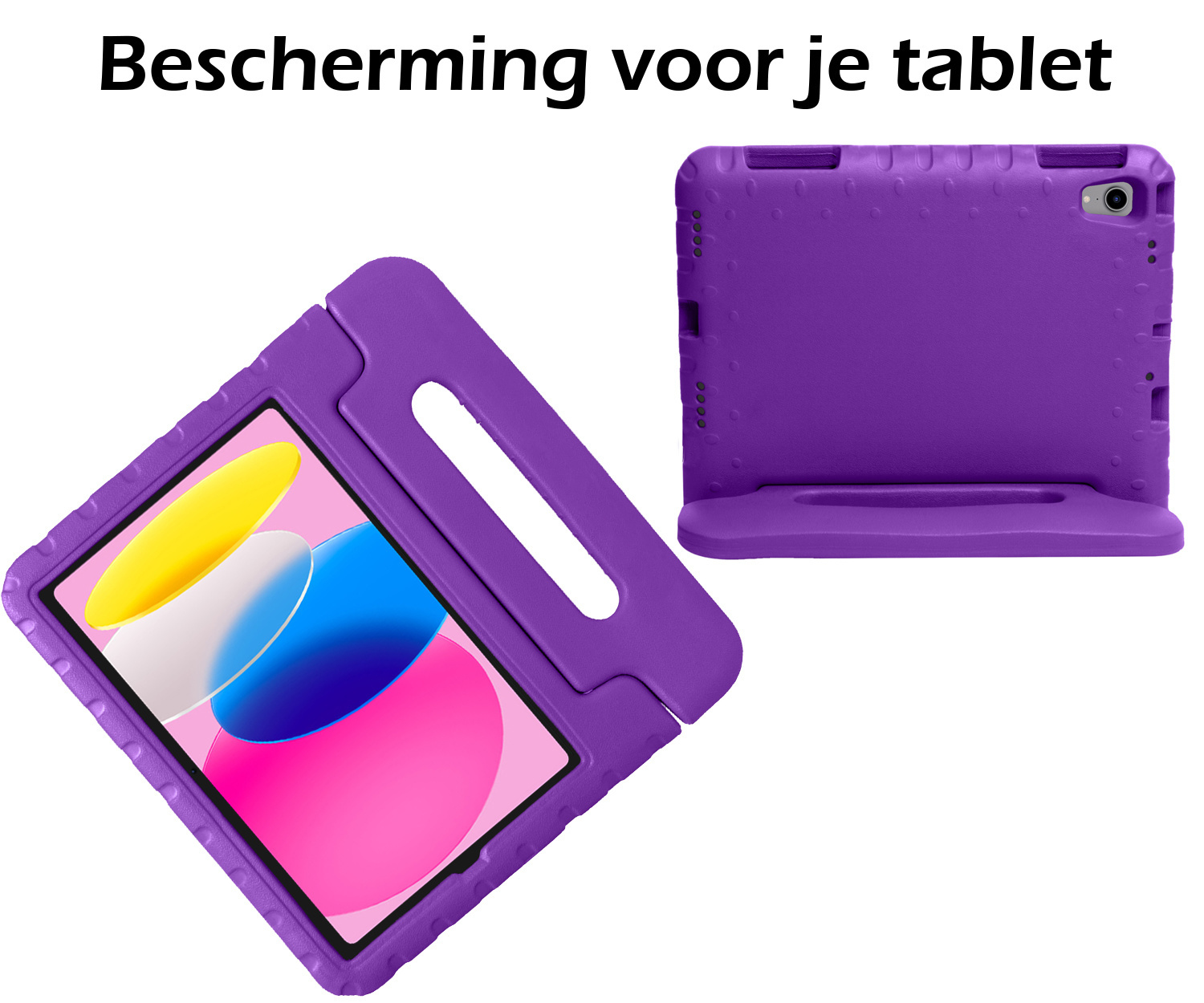Nomfy Hoes Geschikt voor iPad 2022 Hoes Bumper Kindvriendelijk Kids Case Kinderhoes Met 2x Screenprotector - Hoesje Geschikt voor iPad 10 Hoesje Shockproof Cover Hoes - Paars
