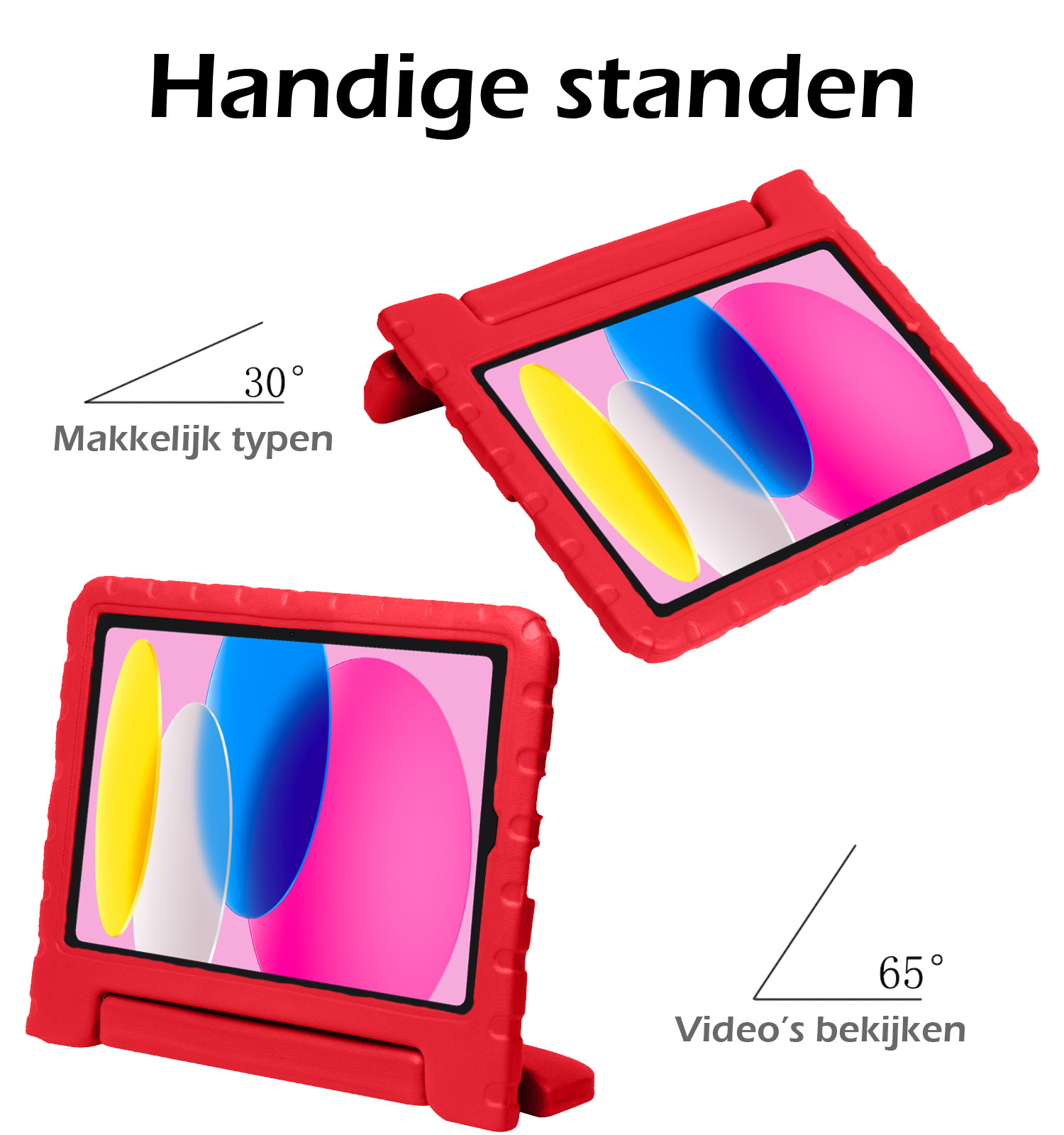 iPad 2022 Hoes Bumper Kindvriendelijk Kids Case Met 2x Screenprotector - iPad 10 2022 Hoesje Shockproof Cover Hoes - Rood