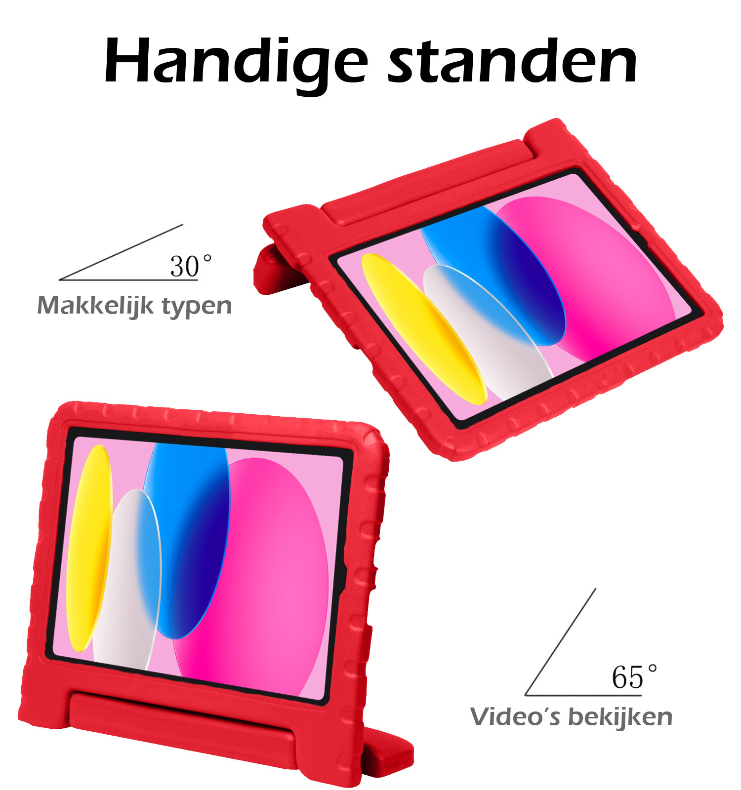 Nomfy Hoes Geschikt voor iPad 2022 Hoes Bumper Kindvriendelijk Kids Case Kinderhoes Met 2x Screenprotector - Hoesje Geschikt voor iPad 10 Hoesje Shockproof Cover Hoes - Rood