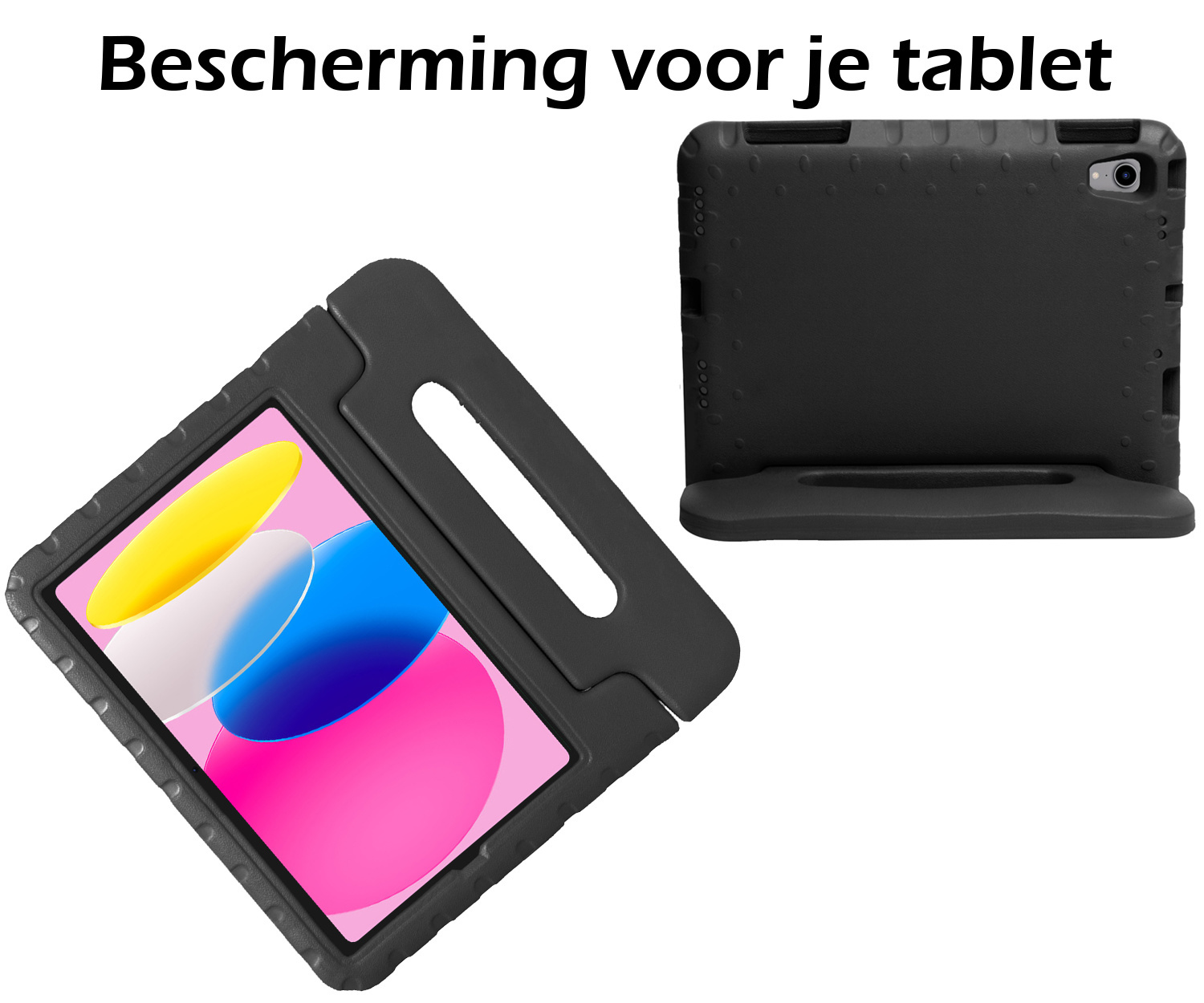 Nomfy Hoes Geschikt voor iPad 2022 Hoes Bumper Kindvriendelijk Kids Case Kinderhoes Met 2x Screenprotector - Hoesje Geschikt voor iPad 10 Hoesje Shockproof Cover Hoes - Zwart