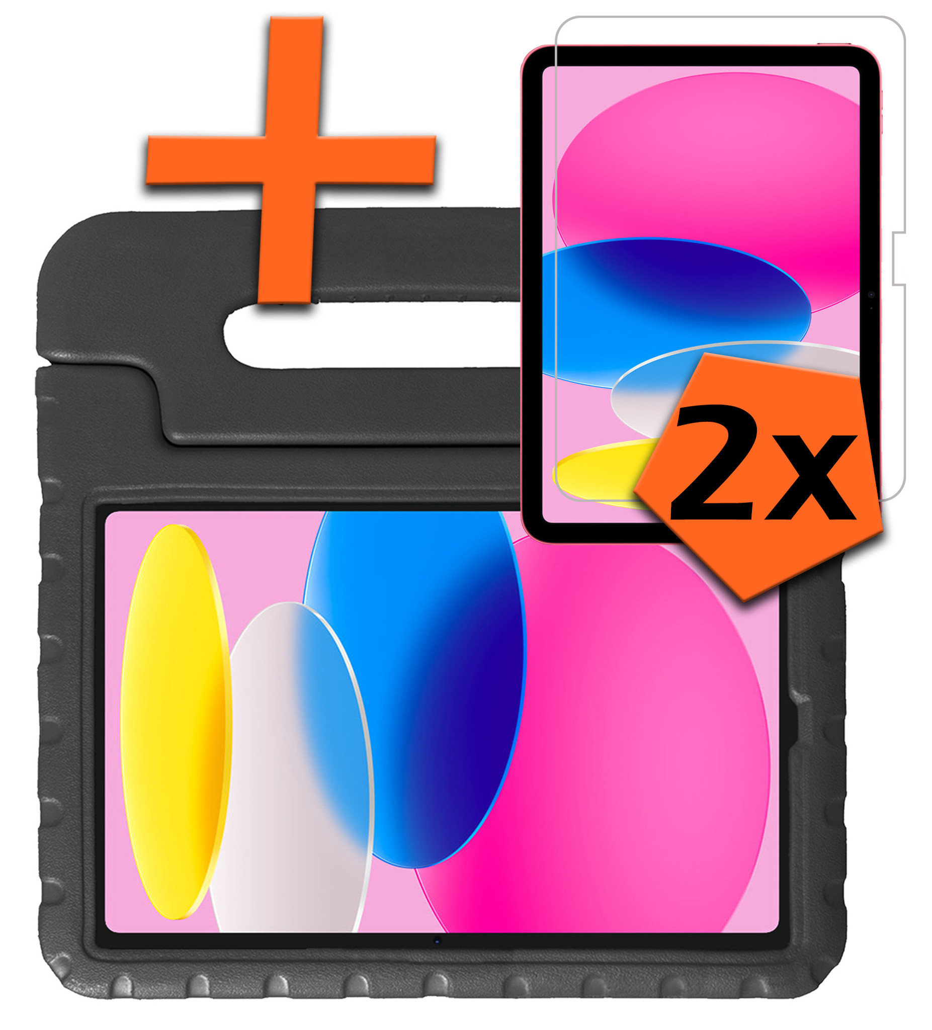 Nomfy Hoes Geschikt voor iPad 2022 Hoes Bumper Kindvriendelijk Kids Case Kinderhoes Met 2x Screenprotector - Hoesje Geschikt voor iPad 10 Hoesje Shockproof Cover Hoes - Zwart