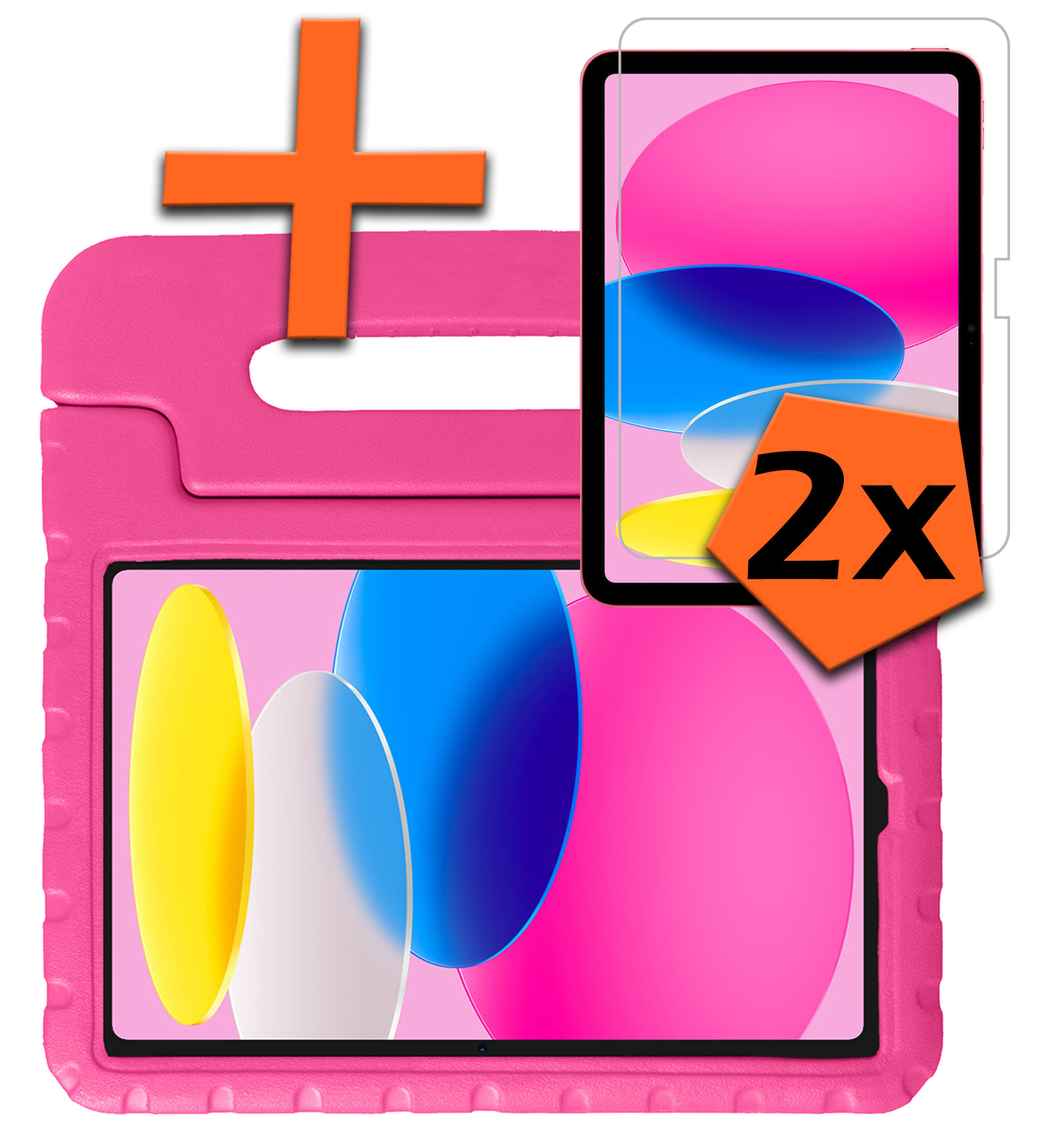 iPad 2022 Hoes Bumper Kindvriendelijk Kids Case Met 2x Screenprotector - iPad 10 2022 Hoesje Shockproof Cover Hoes - Roze