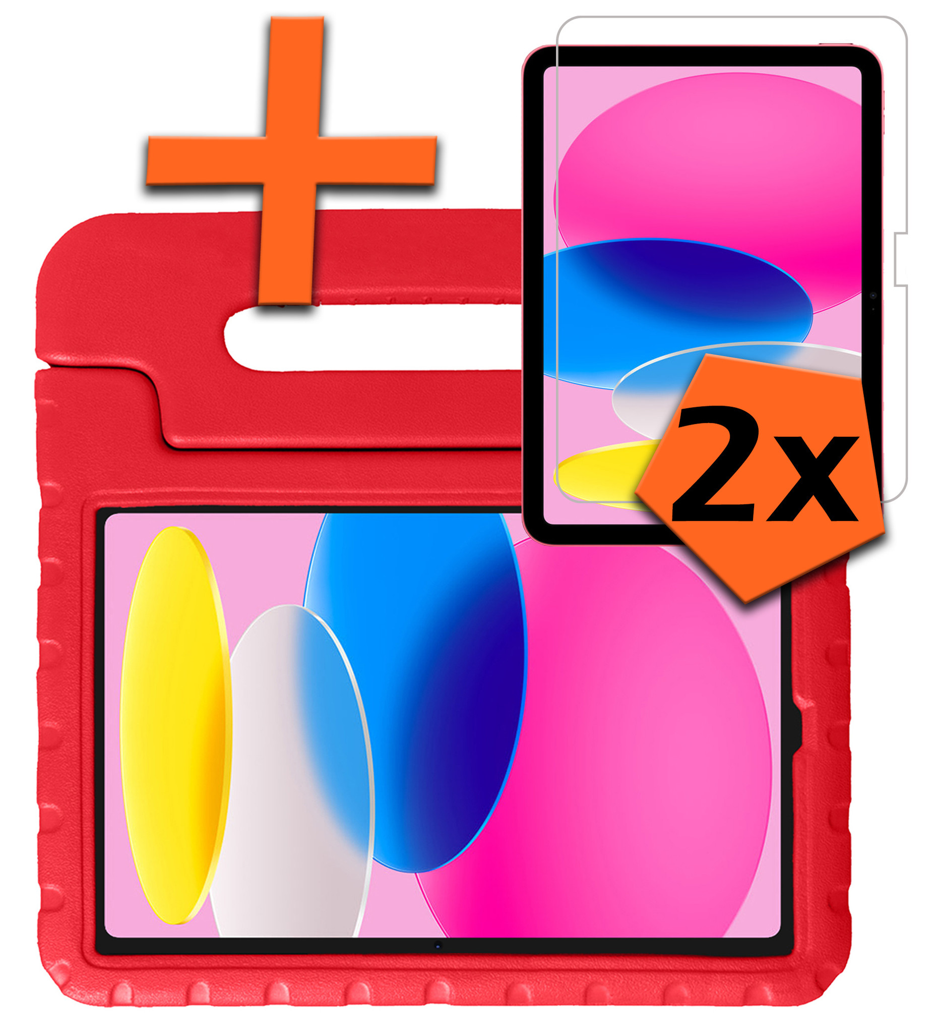 Nomfy Hoes Geschikt voor iPad 2022 Hoes Bumper Kindvriendelijk Kids Case Kinderhoes Met 2x Screenprotector - Hoesje Geschikt voor iPad 10 Hoesje Shockproof Cover Hoes - Rood