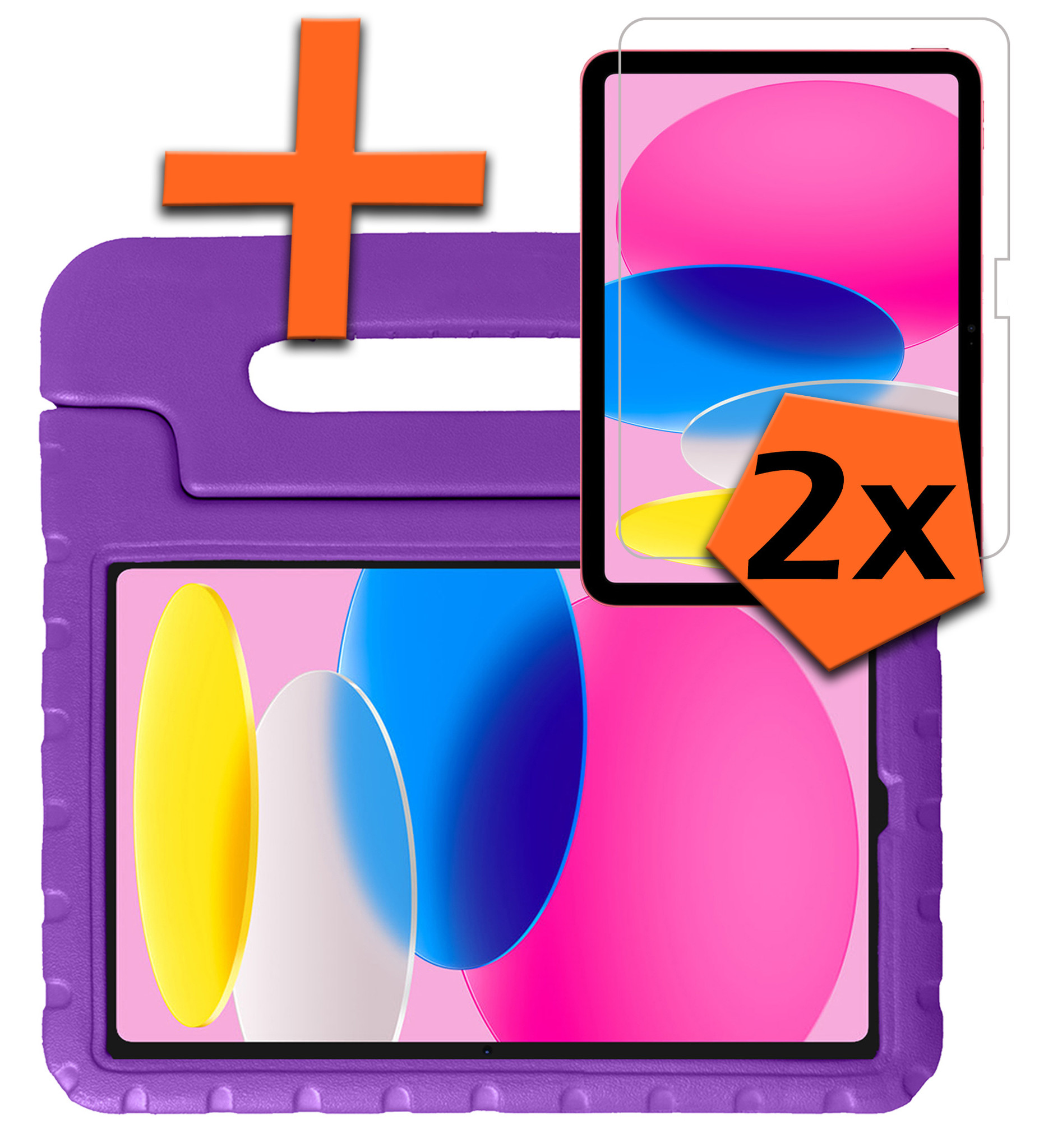 Nomfy Hoes Geschikt voor iPad 2022 Hoes Bumper Kindvriendelijk Kids Case Kinderhoes Met 2x Screenprotector - Hoesje Geschikt voor iPad 10 Hoesje Shockproof Cover Hoes - Paars