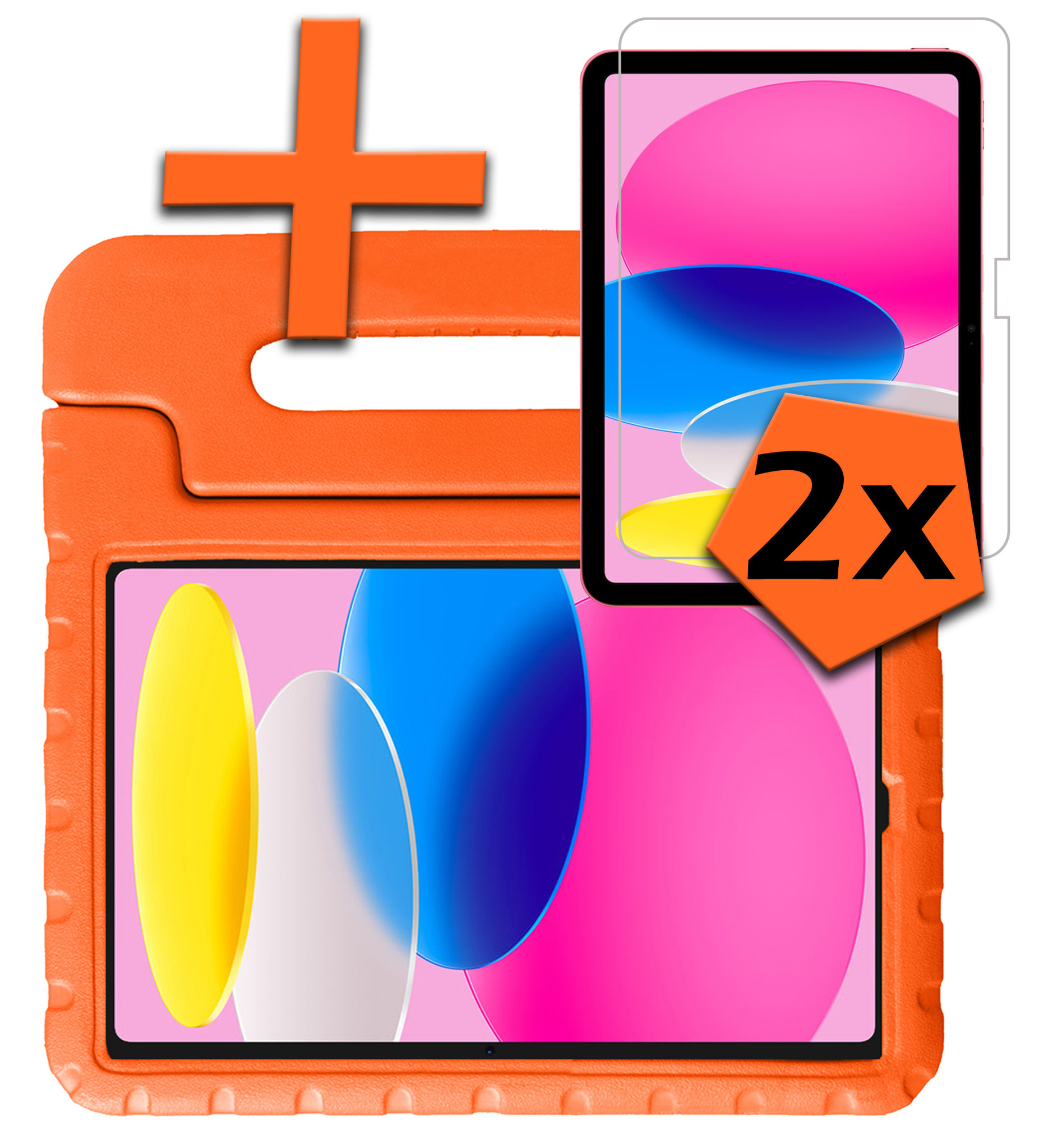 Nomfy Hoes Geschikt voor iPad 2022 Hoes Bumper Kindvriendelijk Kids Case Kinderhoes Met 2x Screenprotector - Hoesje Geschikt voor iPad 10 Hoesje Shockproof Cover Hoes - Oranje