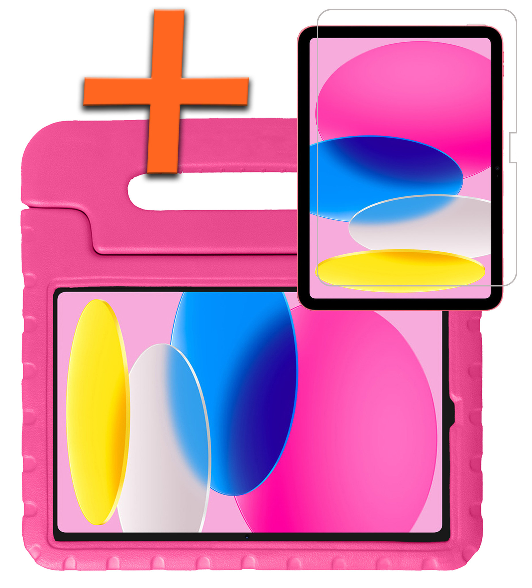 Nomfy Hoes Geschikt voor iPad 2022 Hoes Bumper Kindvriendelijk Kids Case Kinderhoes Met Screenprotector - Hoesje Geschikt voor iPad 10 Hoesje Shockproof Cover Hoes - Roze
