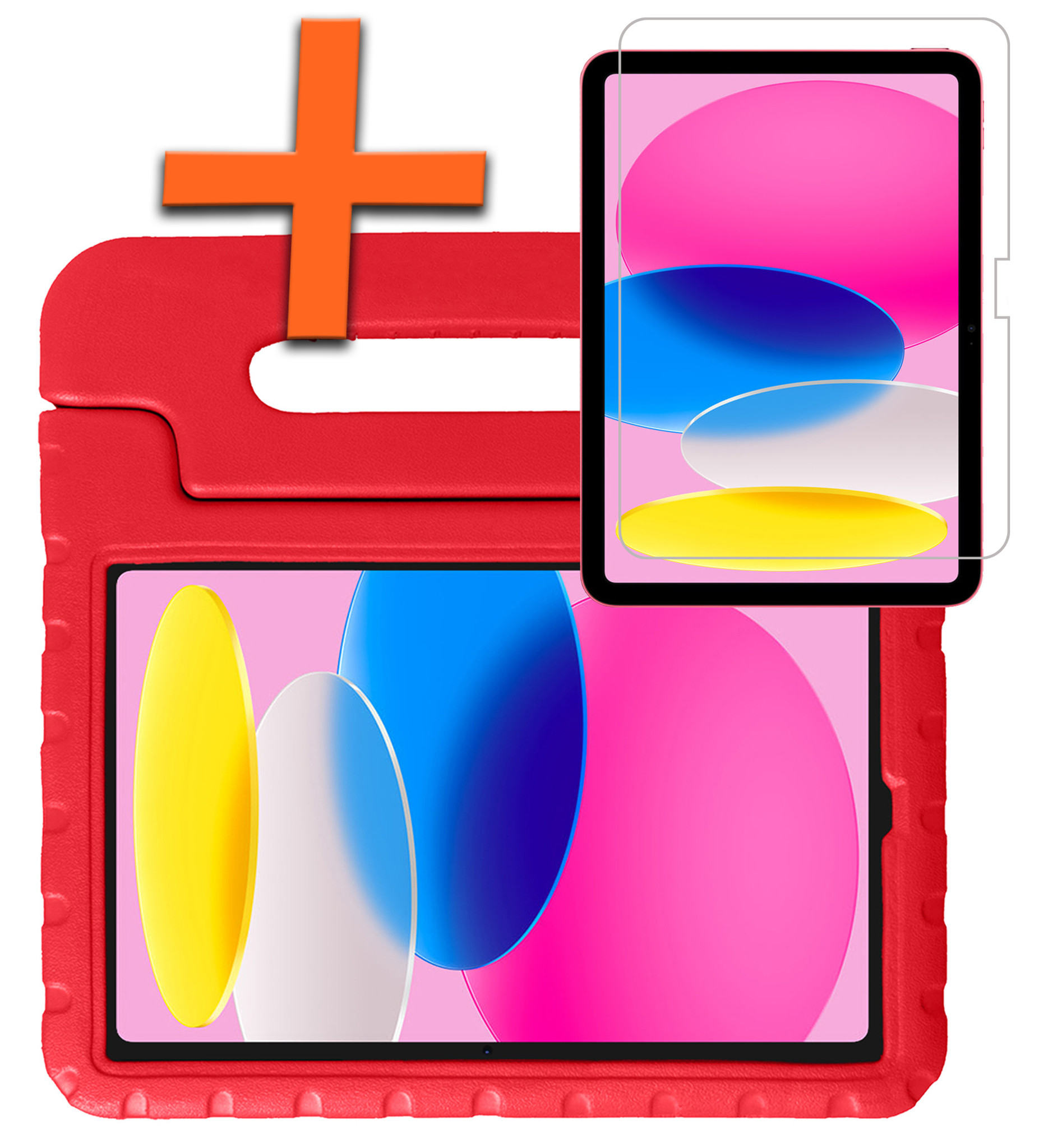 Nomfy Hoes Geschikt voor iPad 2022 Hoes Bumper Kindvriendelijk Kids Case Kinderhoes Met Screenprotector - Hoesje Geschikt voor iPad 10 Hoesje Shockproof Cover Hoes - Rood