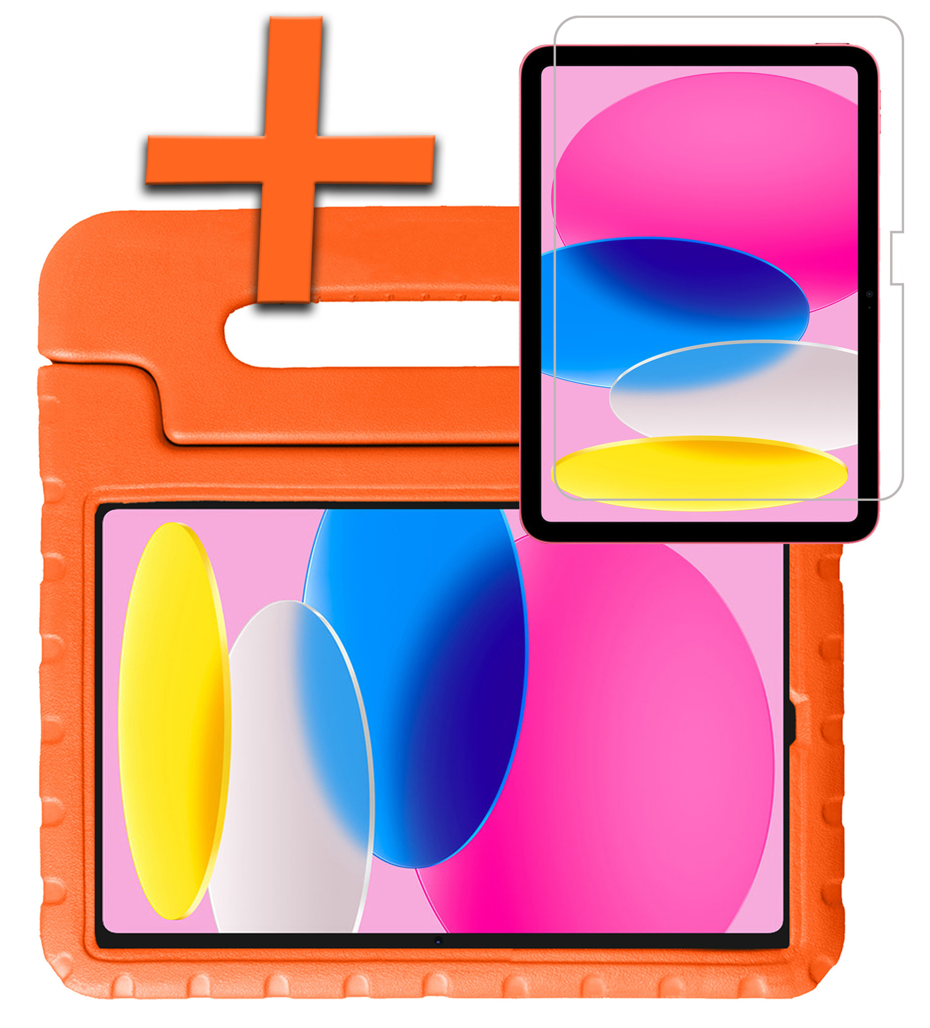 Nomfy Hoes Geschikt voor iPad 2022 Hoes Bumper Kindvriendelijk Kids Case Kinderhoes Met Screenprotector - Hoesje Geschikt voor iPad 10 Hoesje Shockproof Cover Hoes - Oranje