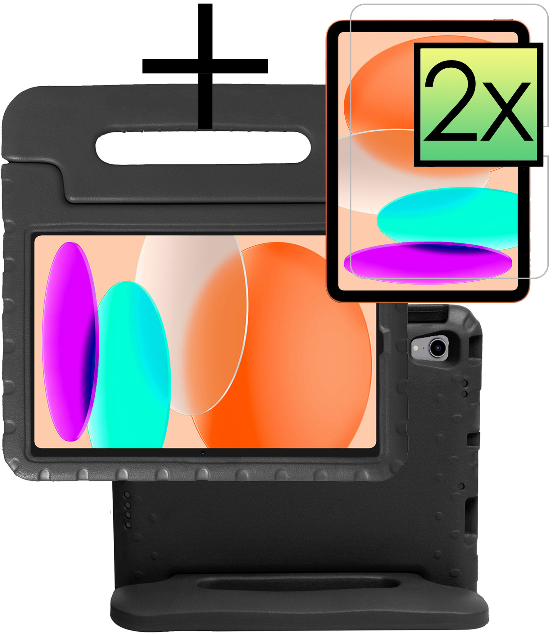 NoXx Hoesje Geschikt voor iPad 2022 Hoesje Kinderhoes Shockproof Hoes Kids Case Met 2x Screenprotector - Zwart