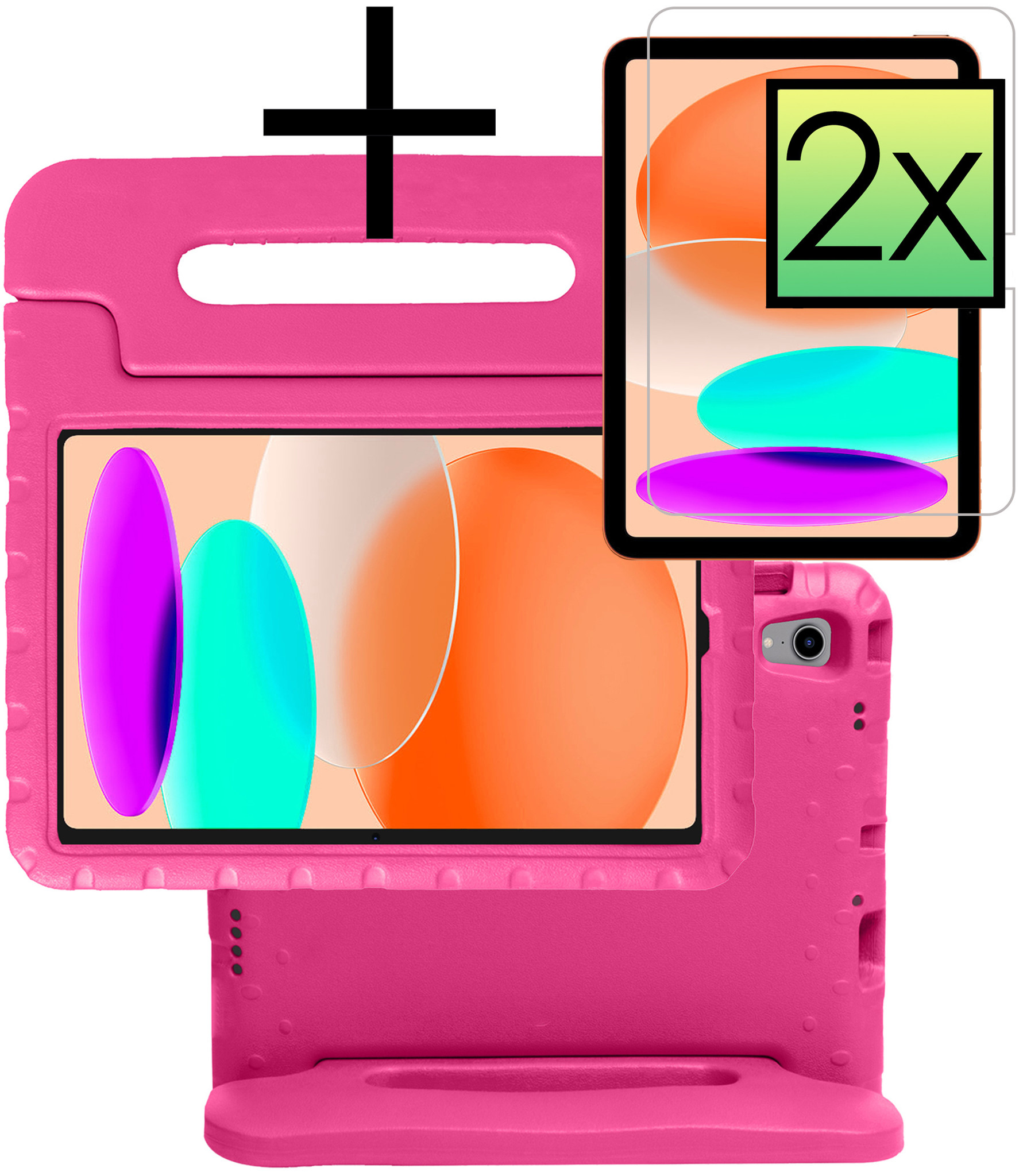 NoXx Hoesje Geschikt voor iPad 2022 Hoesje Kinderhoes Shockproof Hoes Kids Case Met 2x Screenprotector - Roze