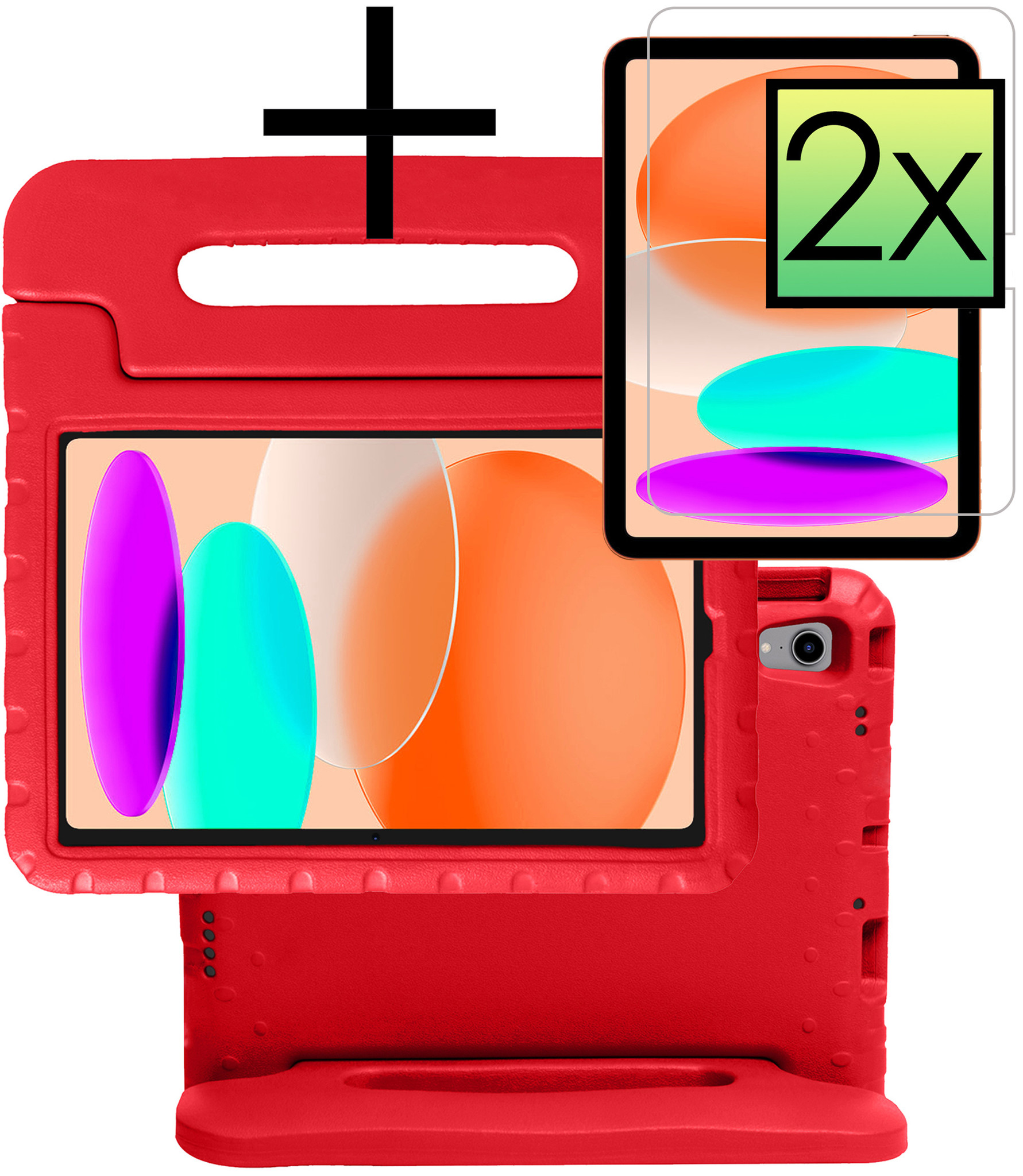 NoXx Hoesje Geschikt voor iPad 2022 Hoesje Kinderhoes Shockproof Hoes Kids Case Met 2x Screenprotector - Rood