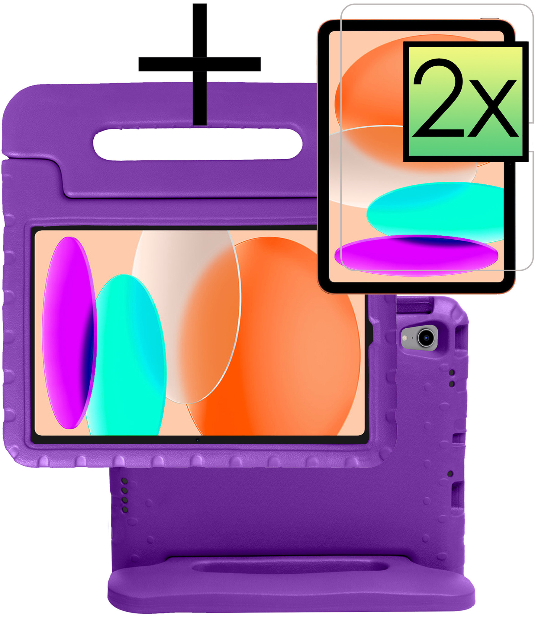 iPad 10 2022 Hoesje Kinderhoes Shockproof Cover Case Met 2x Screenprotector - Paars