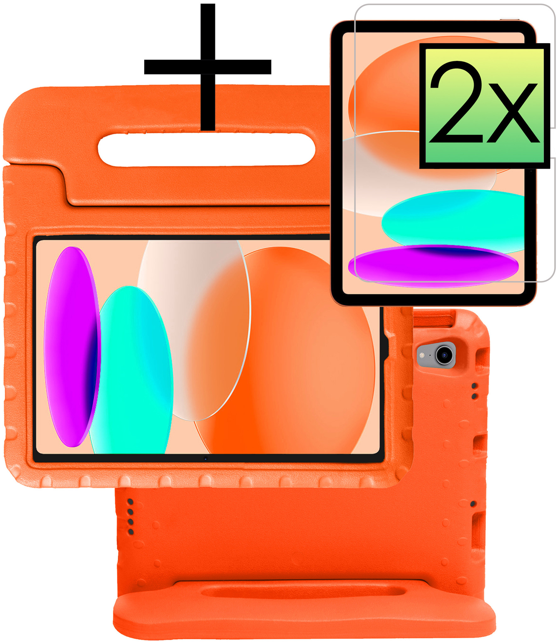 NoXx Hoesje Geschikt voor iPad 2022 Hoesje Kinderhoes Shockproof Hoes Kids Case Met 2x Screenprotector - Oranje