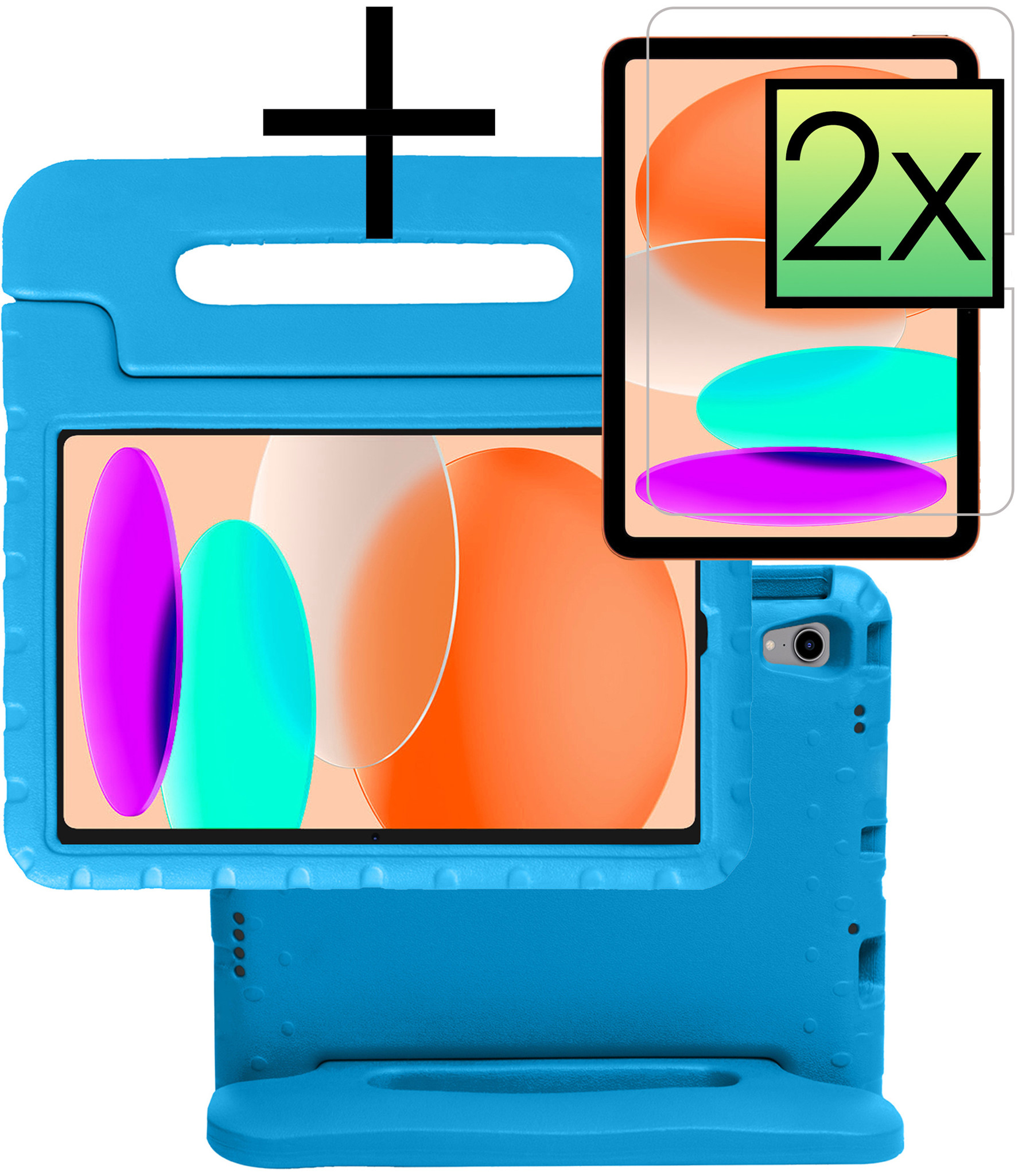 iPad 10 2022 Hoesje Kinderhoes Shockproof Cover Case Met 2x Screenprotector - Blauw