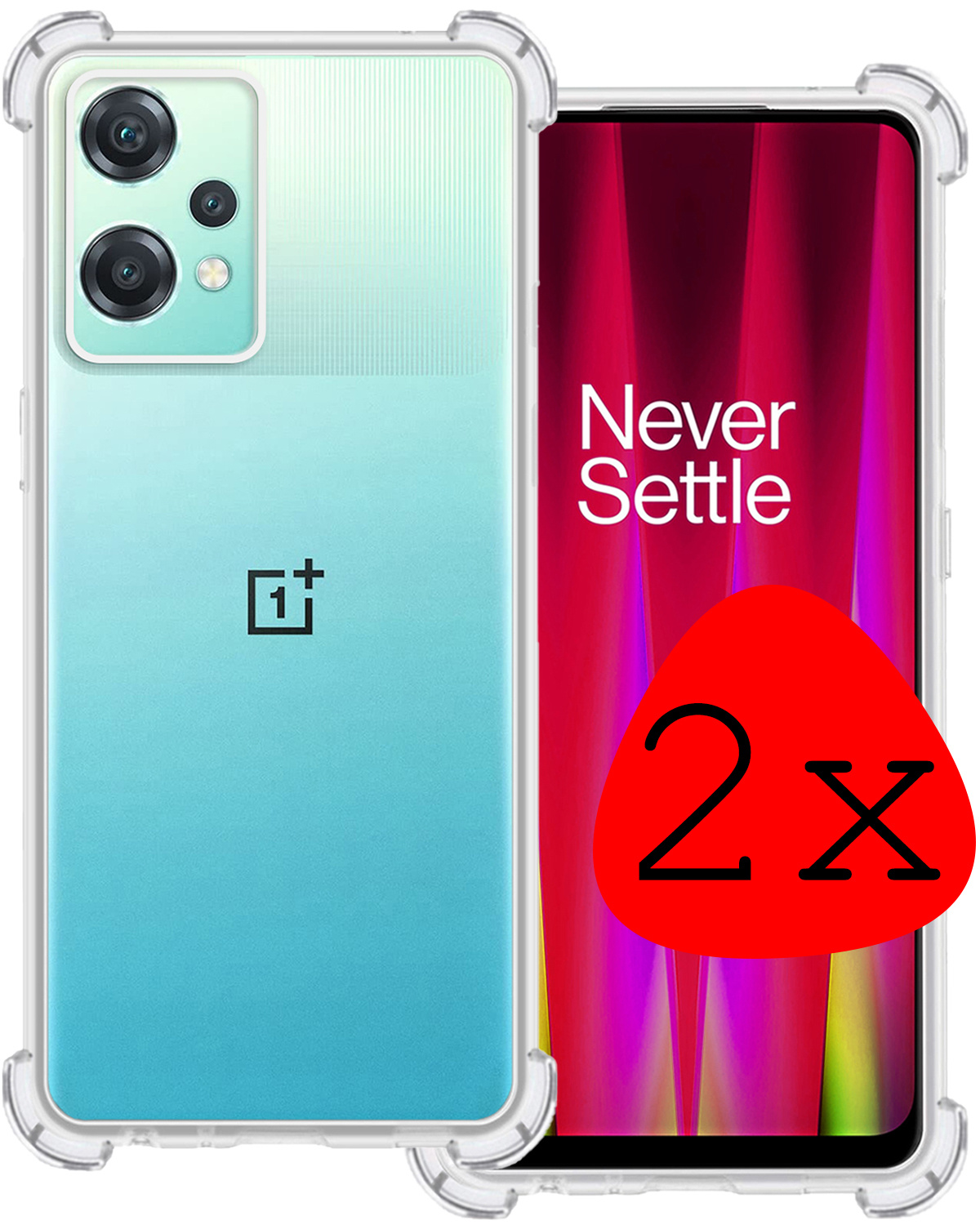 BASEY. Hoes Geschikt voor OnePlus Nord CE 2 Lite Hoesje Shock Proof Case Hoes Siliconen - Hoesje Geschikt voor OnePlus Nord CE 2 Lite Hoes Cover Shockproof - Transparant - 2 Stuks