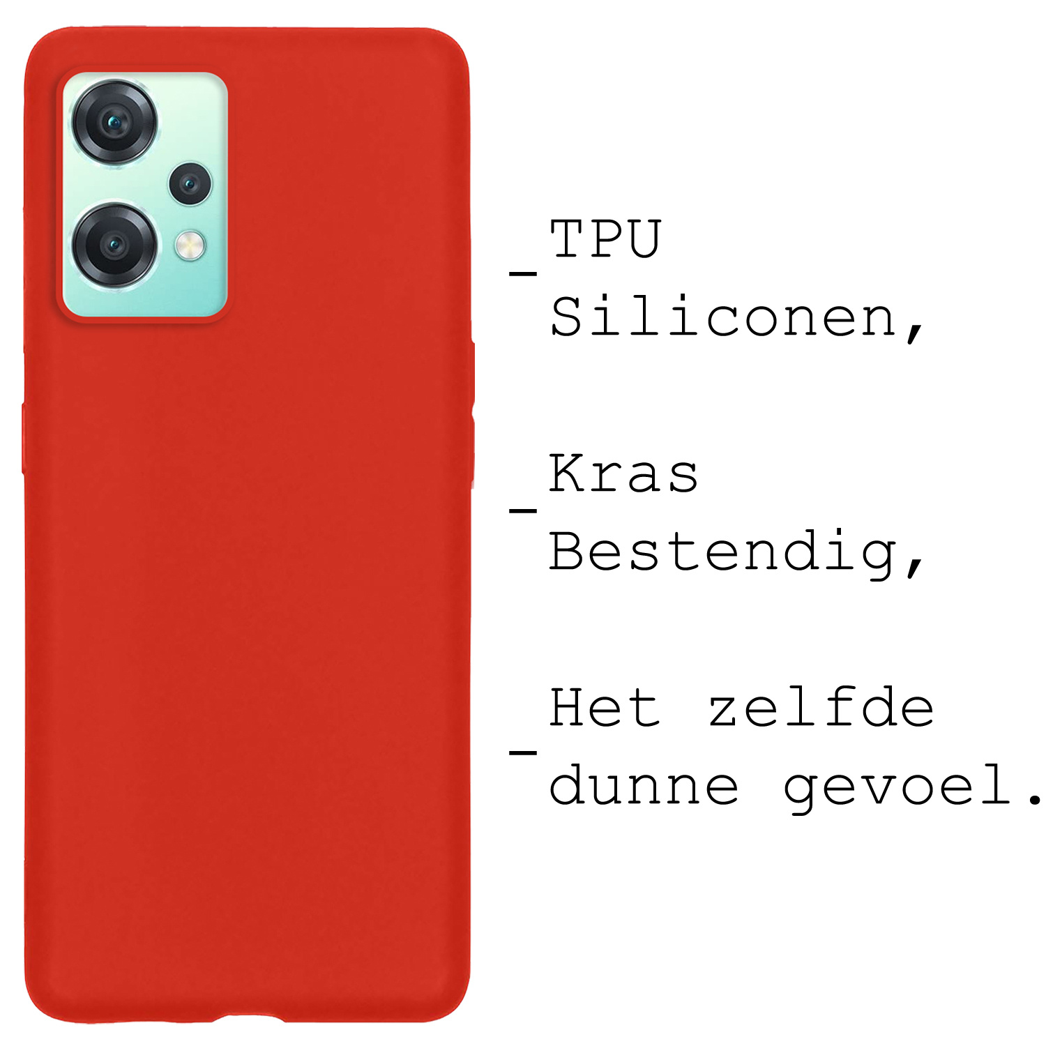 BASEY. Hoes Geschikt voor OnePlus Nord CE 2 Lite Hoesje Siliconen Back Cover Case - Hoesje Geschikt voor OnePlus Nord CE 2 Lite Hoes Cover Hoesje - Rood