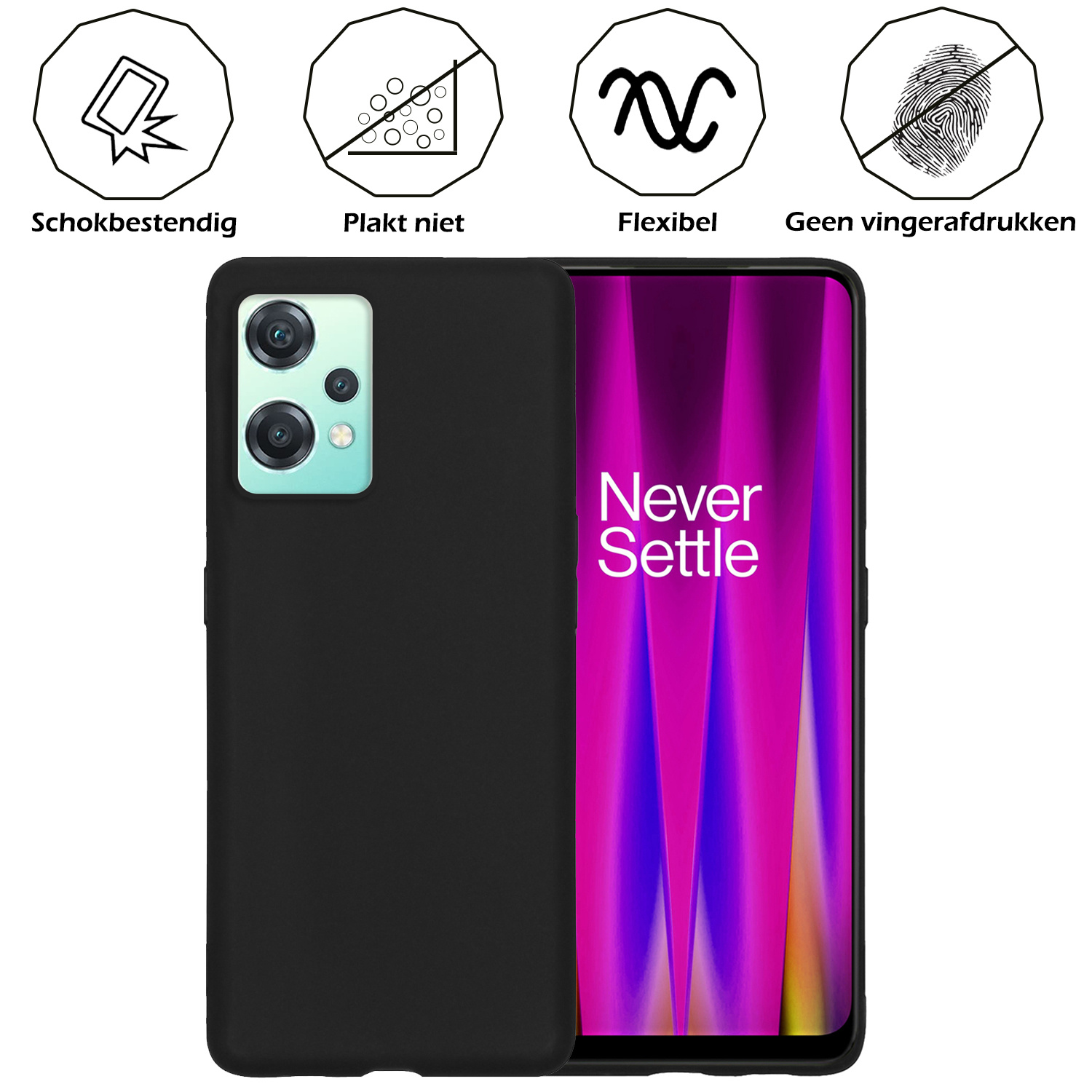 Nomfy Hoesje Geschikt voor OnePlus Nord CE 2 Lite Hoesje Siliconen Cover Case - Hoes Geschikt voor OnePlus Nord CE 2 Lite Hoes Back Case - 2-PACK - Zwart
