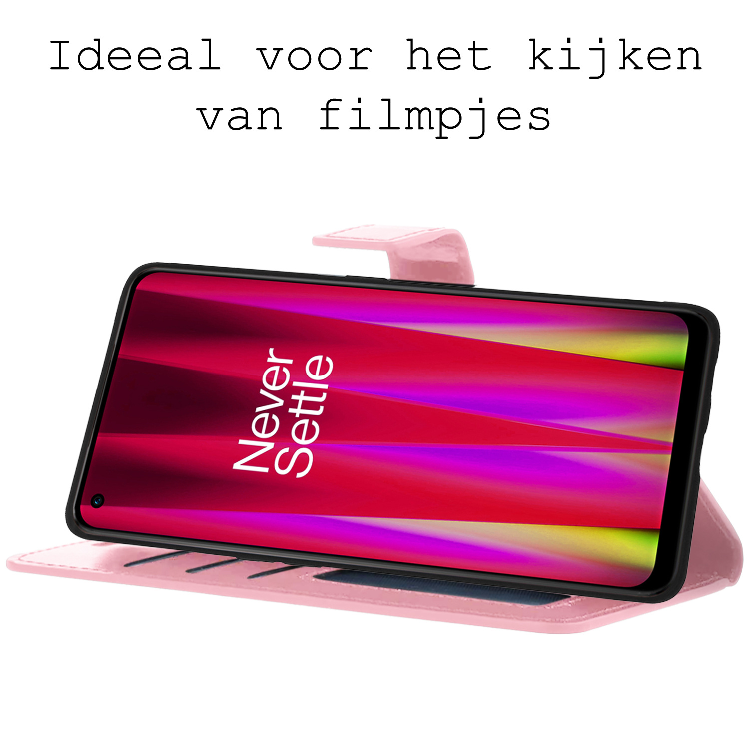 BASEY. Hoes Geschikt voor OnePlus Nord CE 2 Lite Hoesje Bookcase Hoes Flip Case Book Cover - Hoesje Geschikt voor OnePlus Nord CE 2 Lite Hoes Book Case Hoesje - Lichtroze