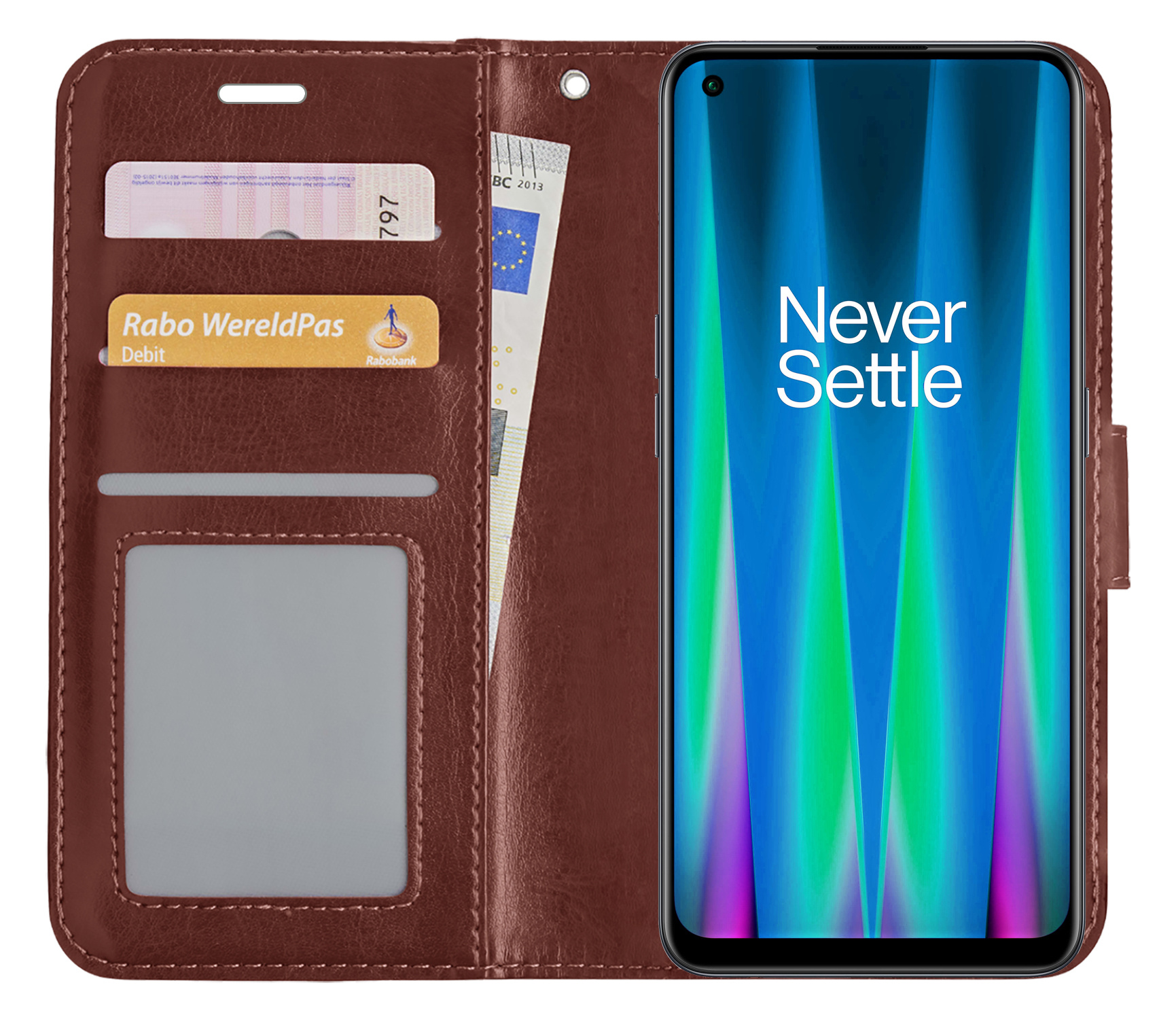 NoXx Hoes Geschikt voor OnePlus Nord CE 2 Lite Hoesje Book Case Hoes Flip Cover Wallet Bookcase - Bruin