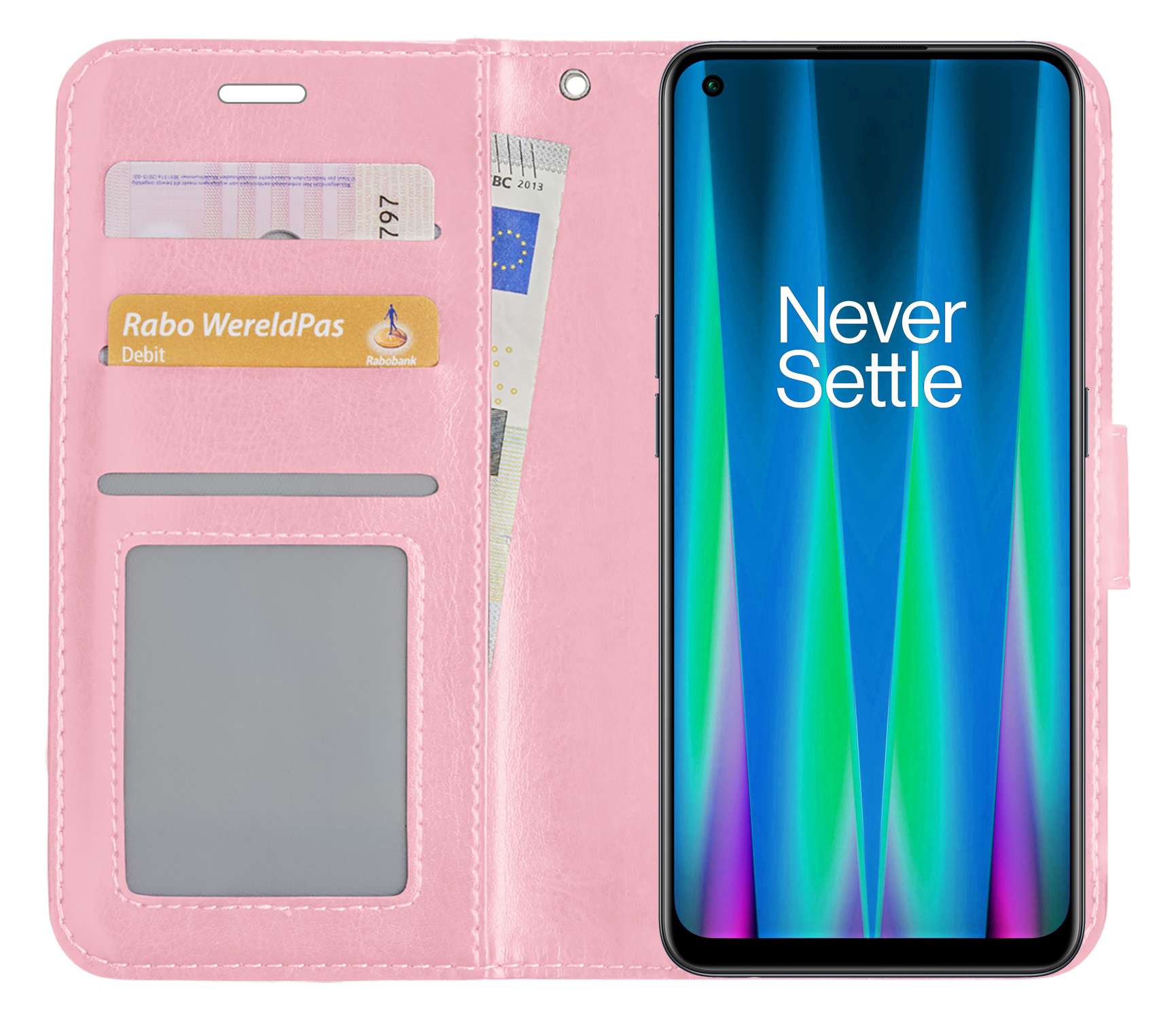 NoXx Hoes Geschikt voor OnePlus Nord CE 2 Lite Hoesje Book Case Hoes Flip Cover Wallet Bookcase - Lichtroze