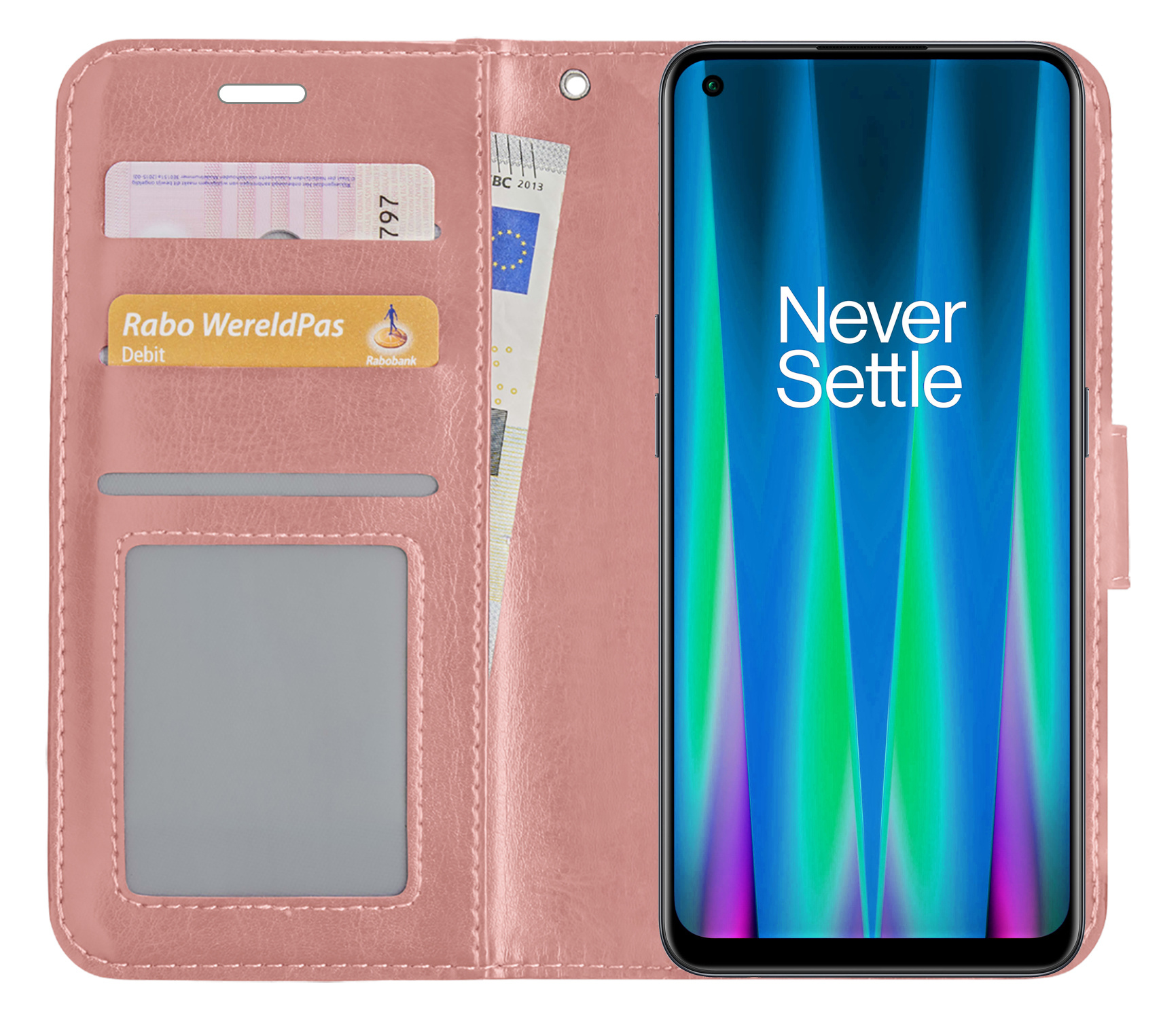NoXx Hoes Geschikt voor OnePlus Nord CE 2 Lite Hoesje Book Case Hoes Flip Cover Wallet Bookcase - Rosé goud