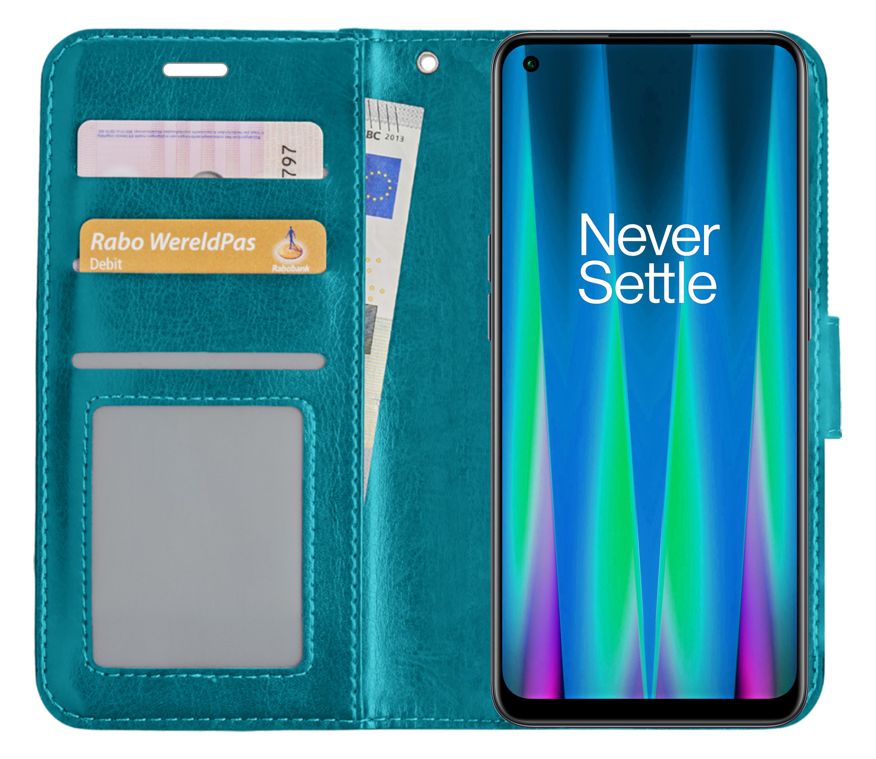 NoXx Hoes Geschikt voor OnePlus Nord CE 2 Lite Hoesje Book Case Hoes Flip Cover Wallet Bookcase - Turquoise