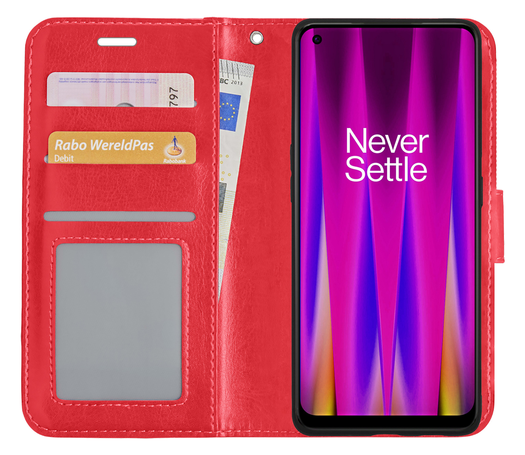 Nomfy Hoesje Geschikt voor OnePlus Nord CE 2 Lite Hoes Bookcase Flipcase Book Cover - Hoes Geschikt voor OnePlus Nord CE 2 Lite Hoesje Book Case - Rood