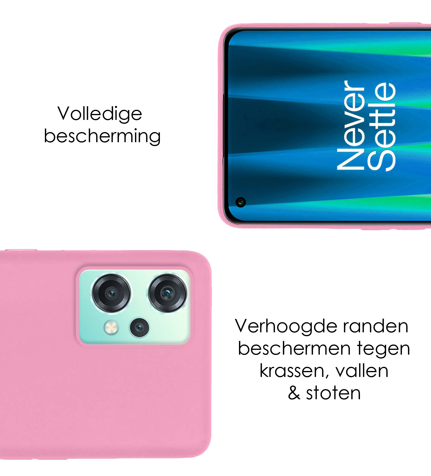NoXx Hoes Geschikt voor OnePlus Nord CE 2 Lite Hoesje Cover Siliconen Back Case Hoes Met 2x Screenprotector - Lichtroze