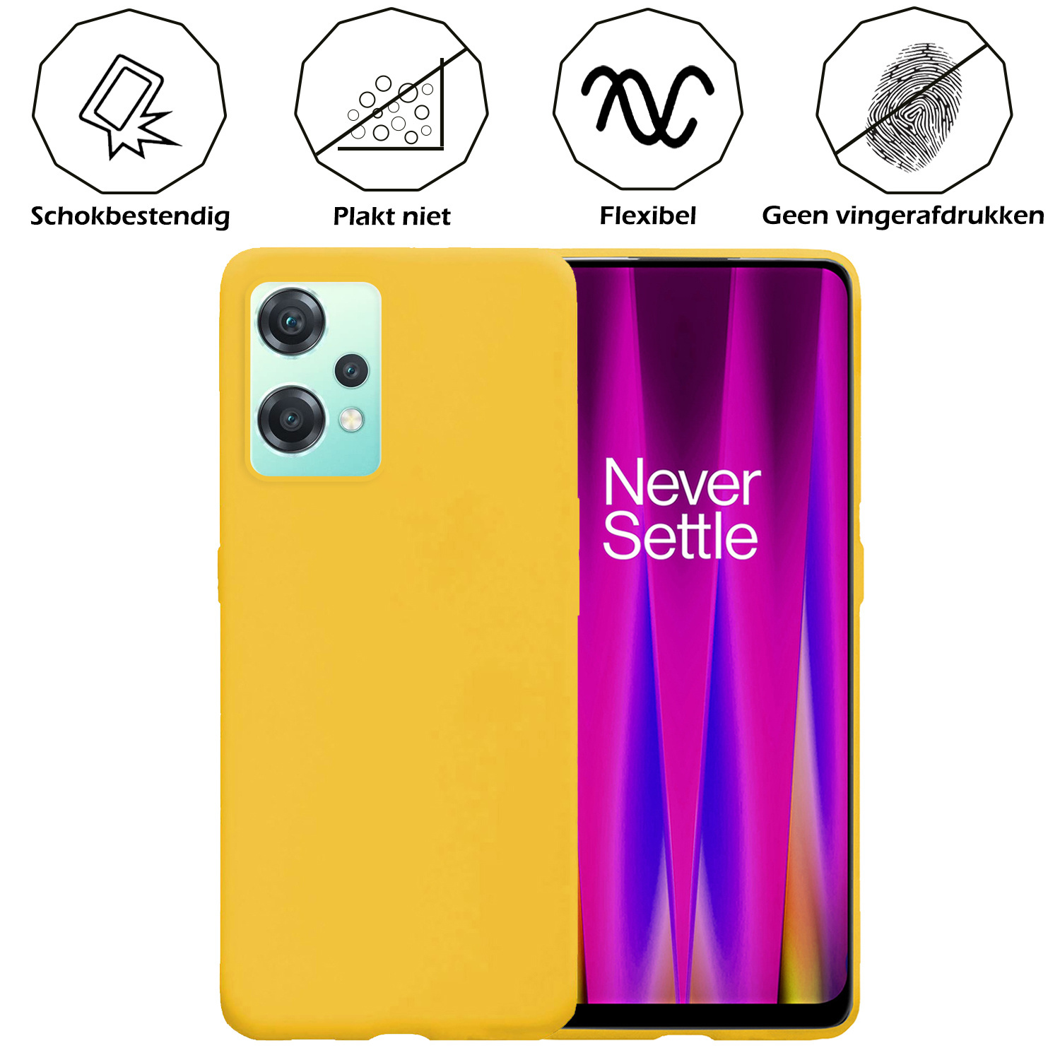 OnePlus Nord CE 2 Lite Hoesje Siliconen Case Back Cover Met Screenprotector - OnePlus Nord CE 2 Lite Hoes Cover Silicone - Geel